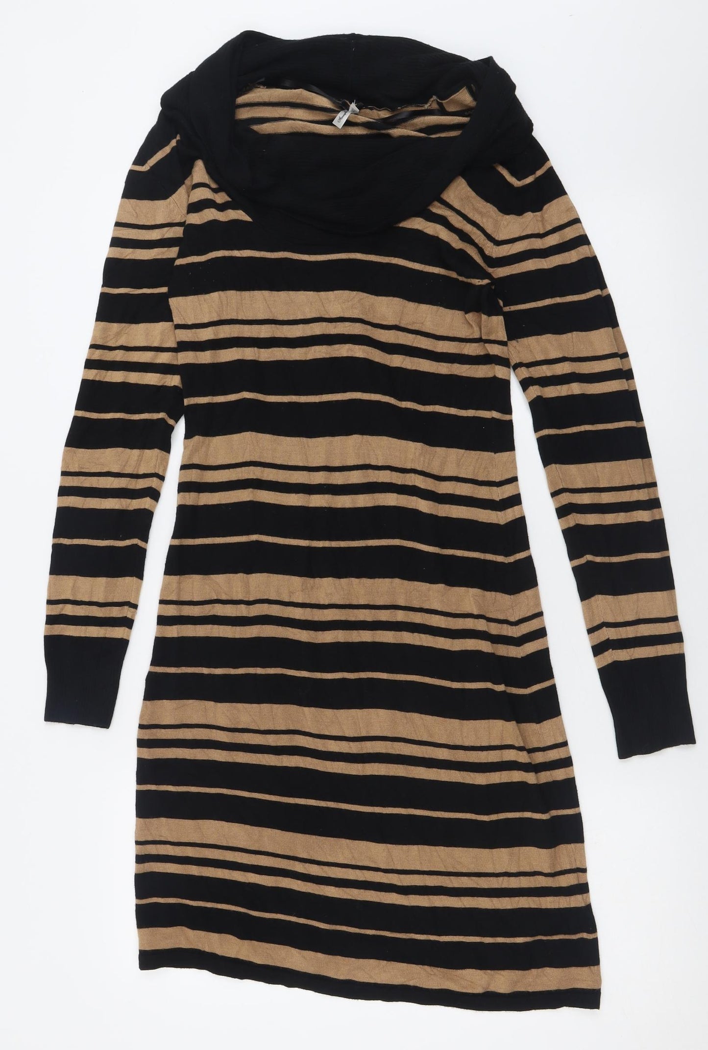 Atmosphere Womens Brown Striped Viscose Jumper Dress  Size 12  Roll Neck Pullover