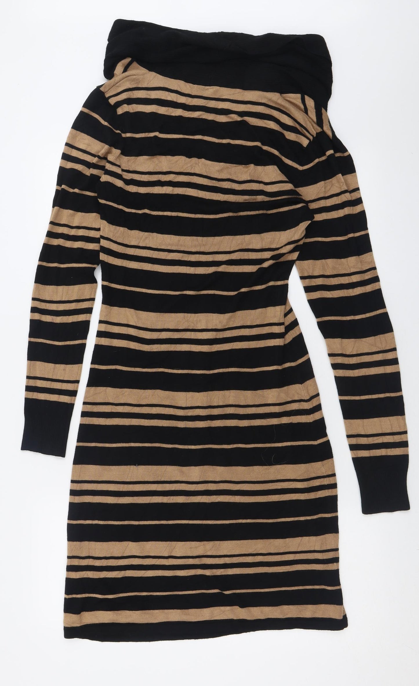 Atmosphere Womens Brown Striped Viscose Jumper Dress  Size 12  Roll Neck Pullover