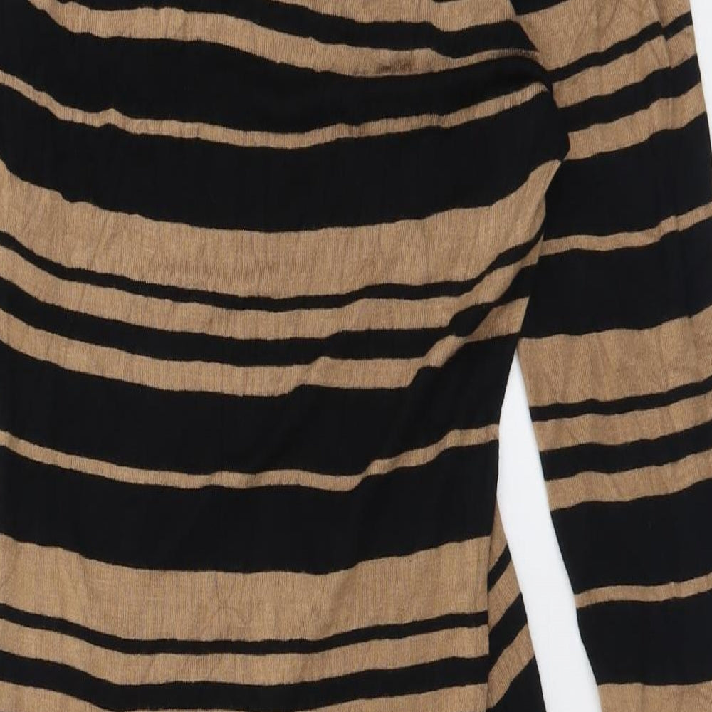 Atmosphere Womens Brown Striped Viscose Jumper Dress  Size 12  Roll Neck Pullover