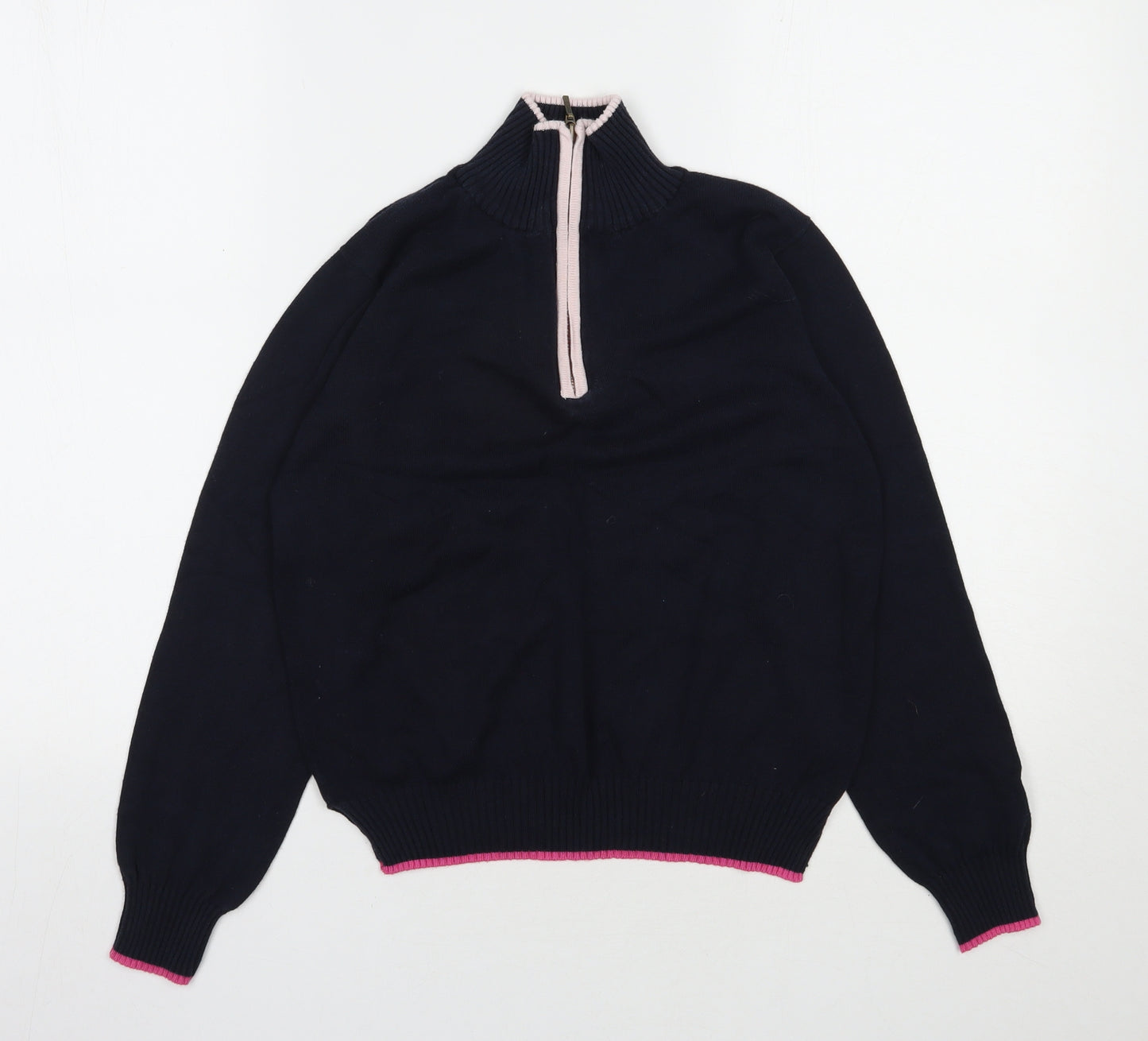 Woolovers Womens Blue High Neck  Cotton Pullover Jumper Size S