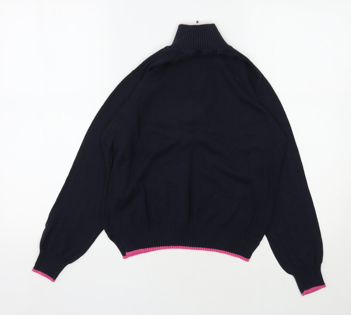 Woolovers Womens Blue High Neck  Cotton Pullover Jumper Size S
