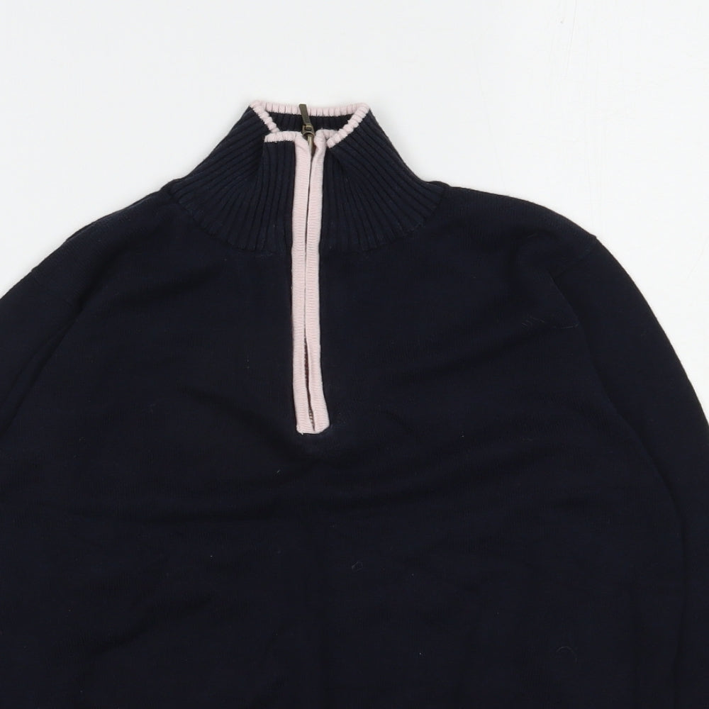 Woolovers Womens Blue High Neck  Cotton Pullover Jumper Size S