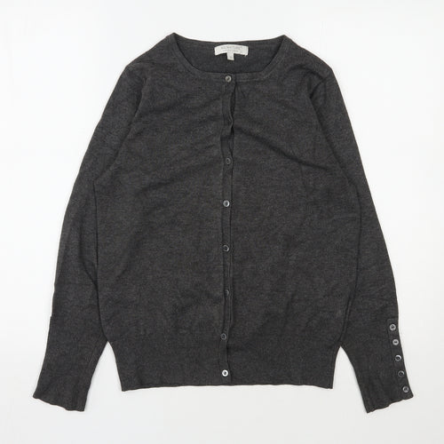 Signature Womens Grey Round Neck  Viscose Cardigan Jumper Size S