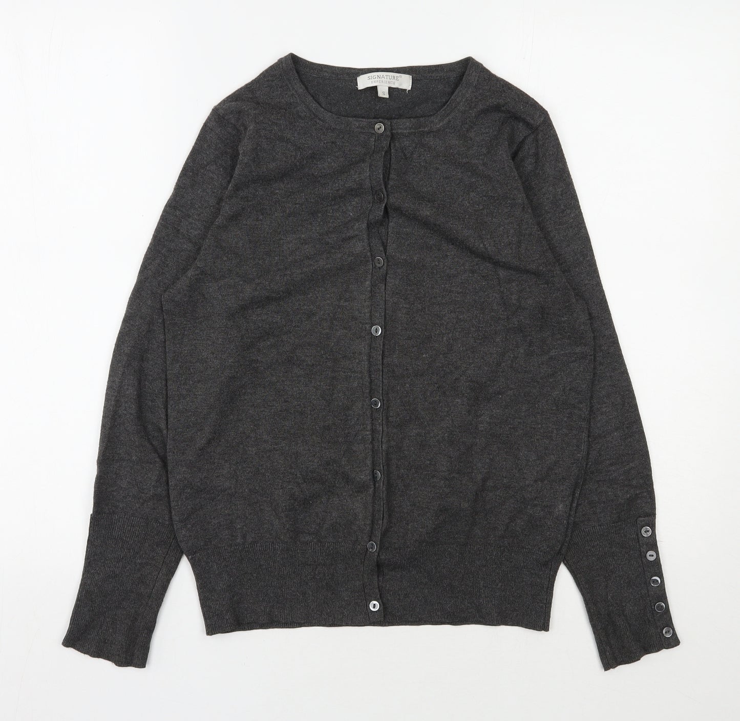 Signature Womens Grey Round Neck  Viscose Cardigan Jumper Size S