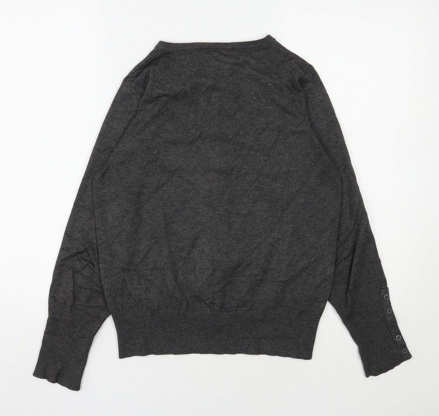 Signature Womens Grey Round Neck  Viscose Cardigan Jumper Size S