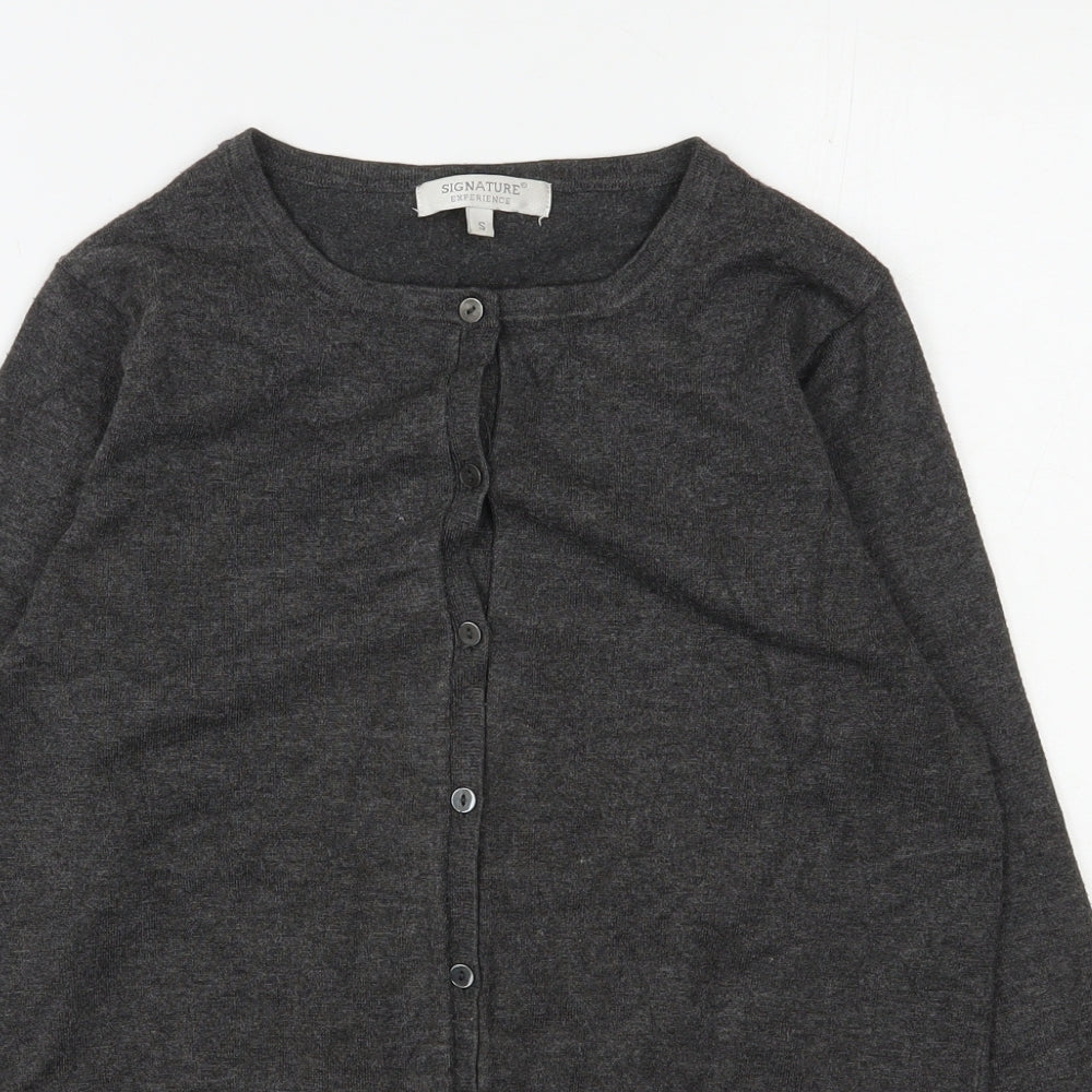Signature Womens Grey Round Neck  Viscose Cardigan Jumper Size S