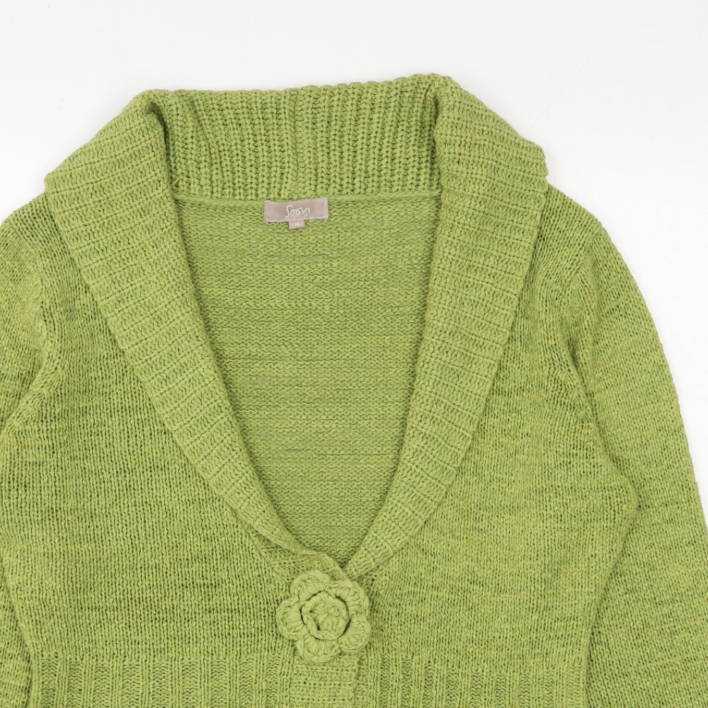 Soon Womens Green V-Neck  Acrylic Cardigan Jumper Size 14