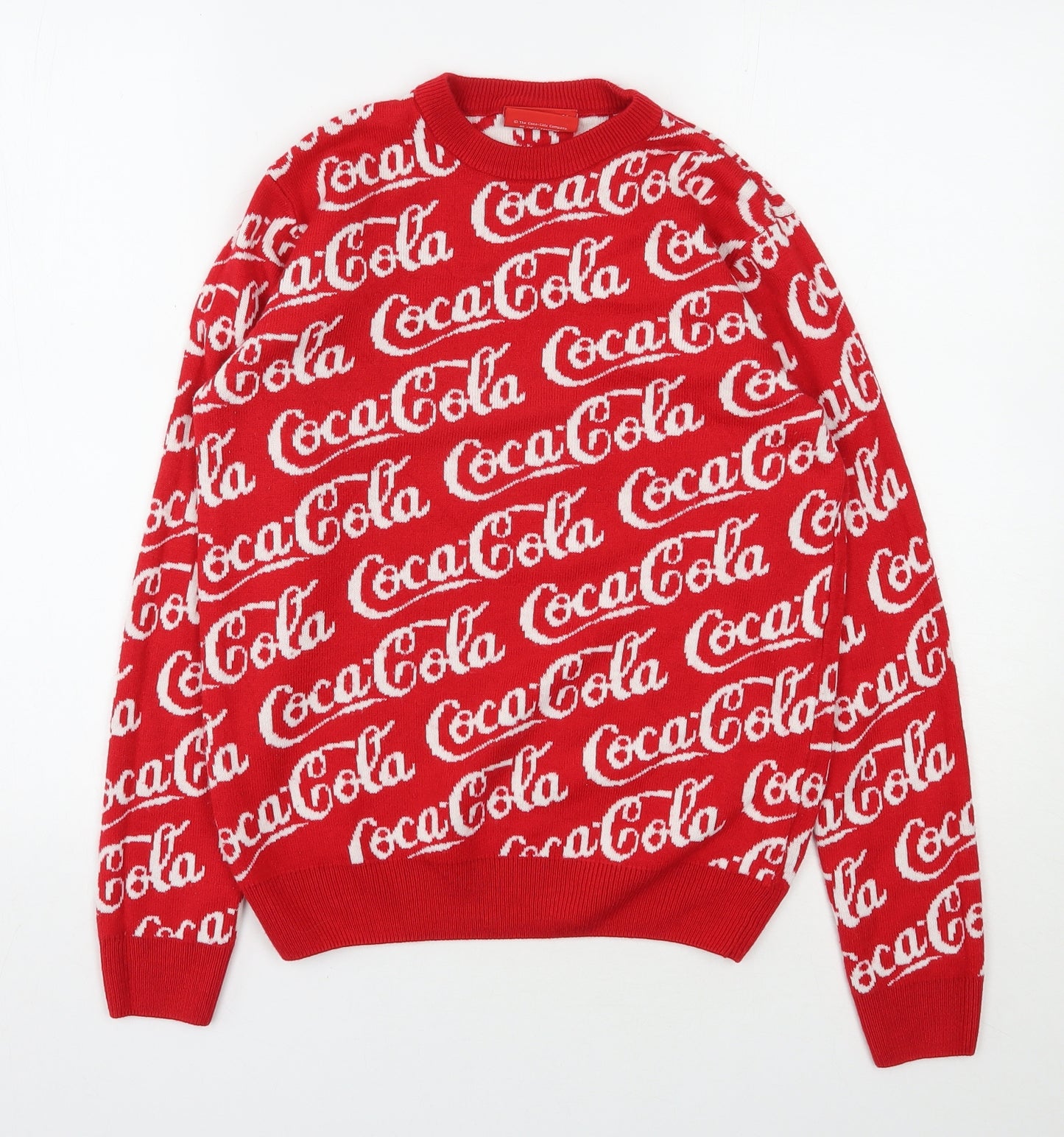 Primark Mens Red Round Neck  Acrylic Pullover Jumper Size XS   - Coca Cola