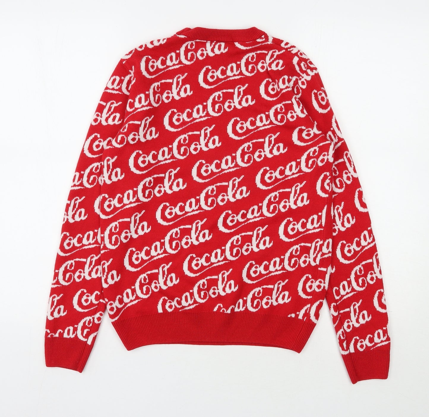 Primark Mens Red Round Neck  Acrylic Pullover Jumper Size XS   - Coca Cola