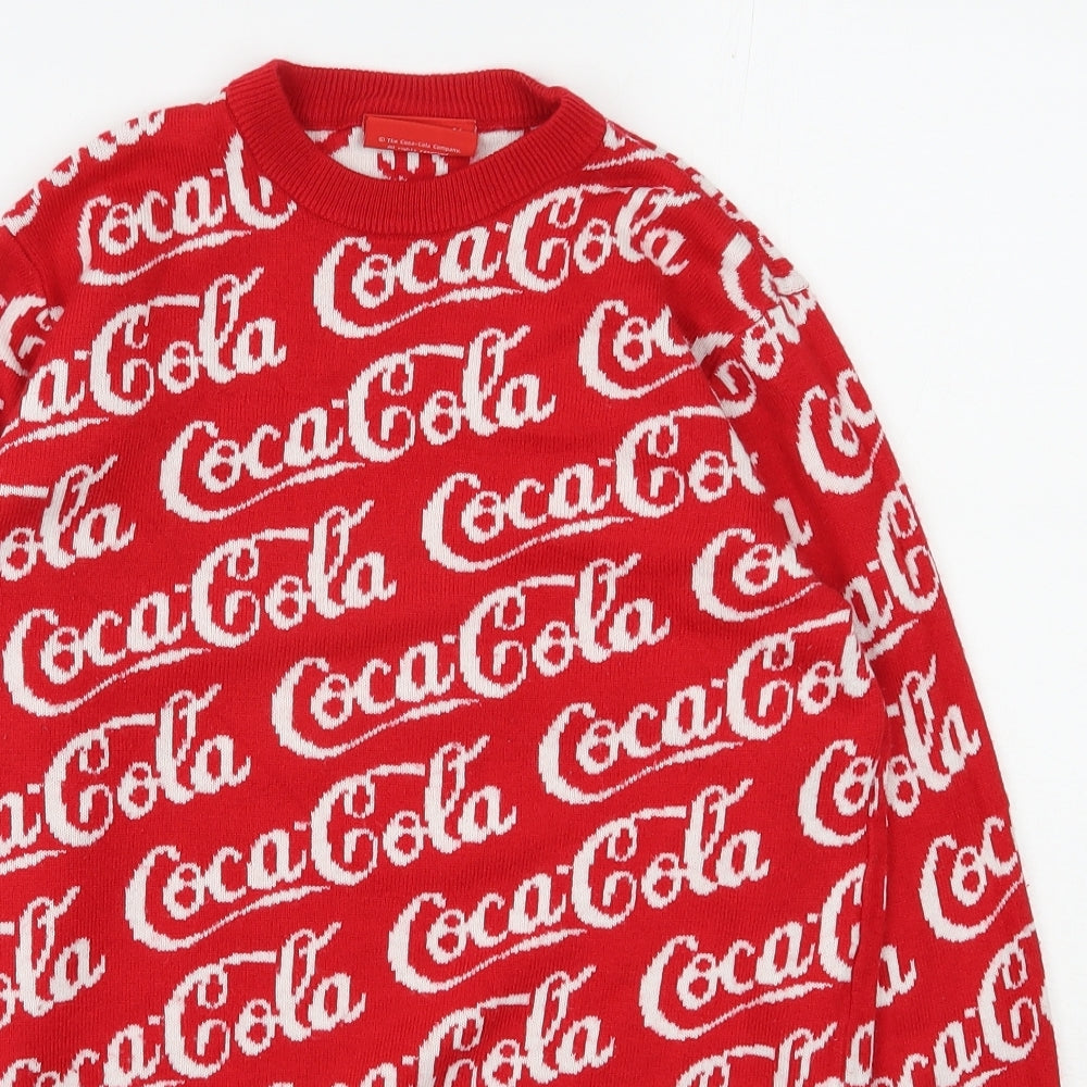 Primark Mens Red Round Neck  Acrylic Pullover Jumper Size XS   - Coca Cola