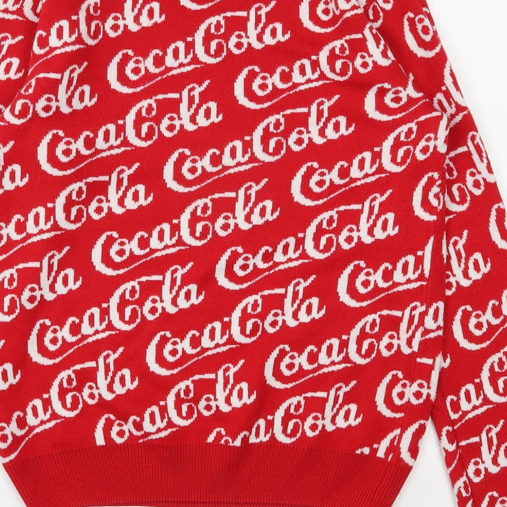 Primark Mens Red Round Neck  Acrylic Pullover Jumper Size XS   - Coca Cola