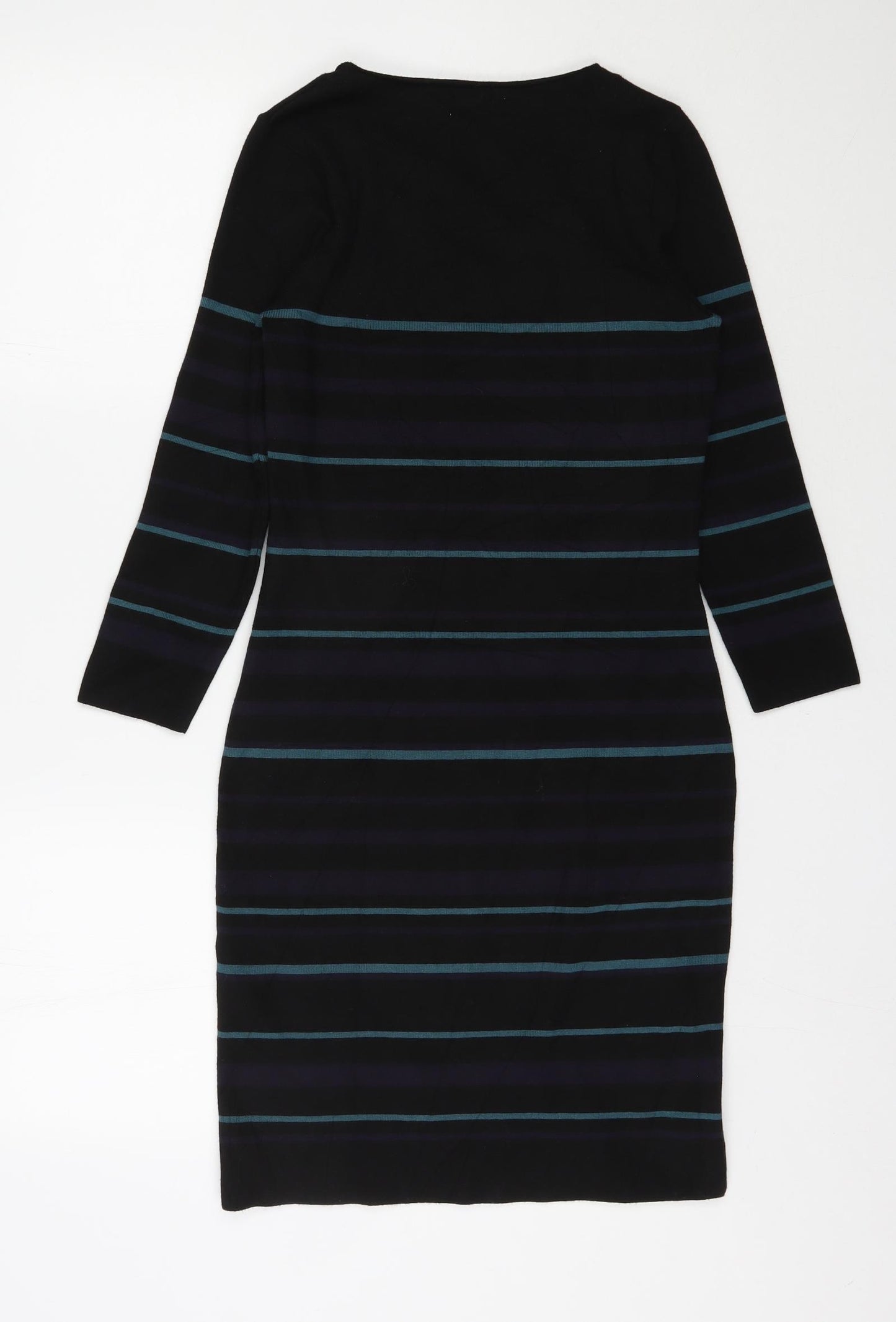 Monsoon Womens Black Striped Polyester Jumper Dress  Size 10  V-Neck Pullover