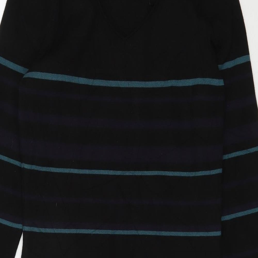 Monsoon Womens Black Striped Polyester Jumper Dress  Size 10  V-Neck Pullover