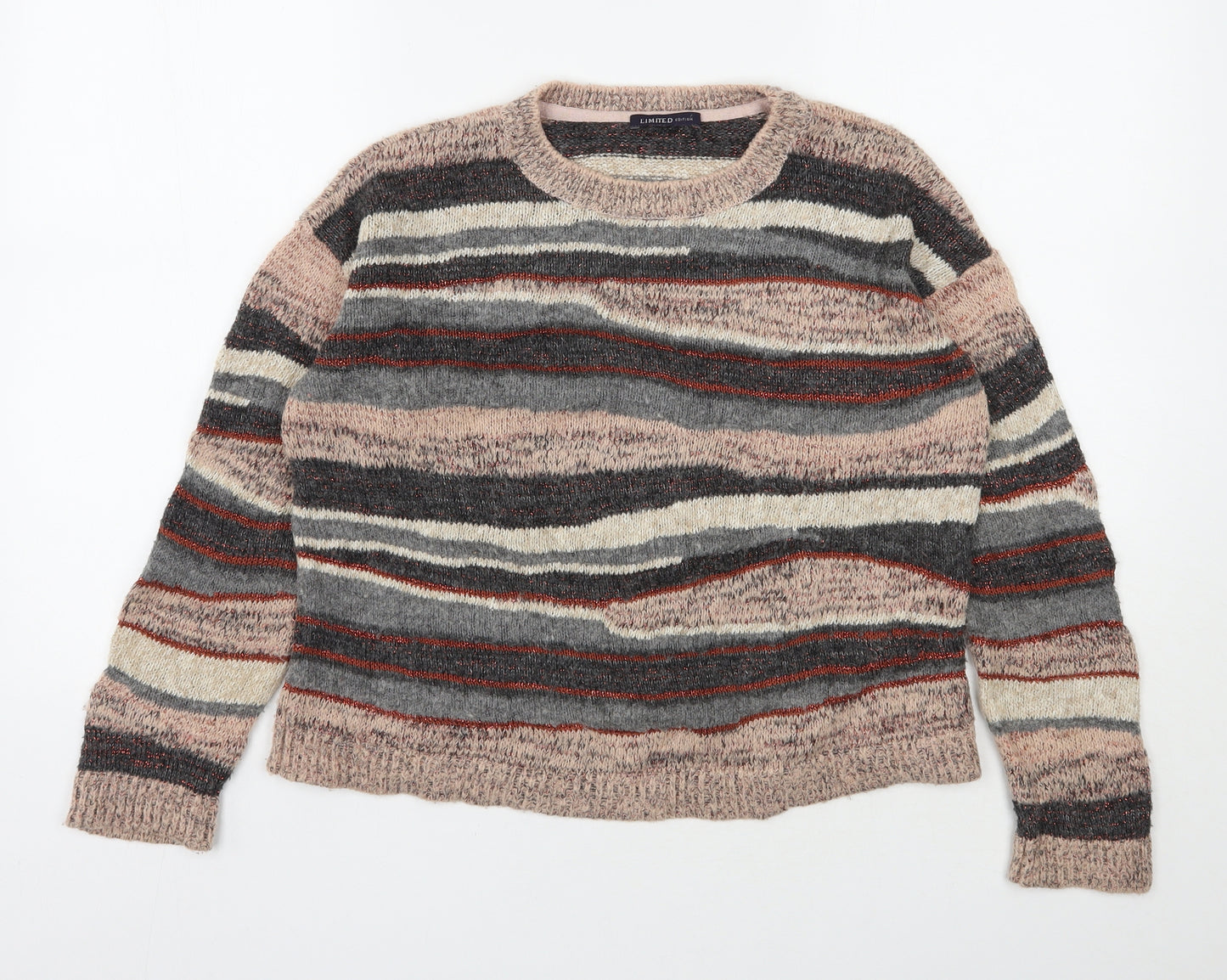 Marks and Spencer Womens Multicoloured Round Neck Striped Acrylic Pullover Jumper Size 12