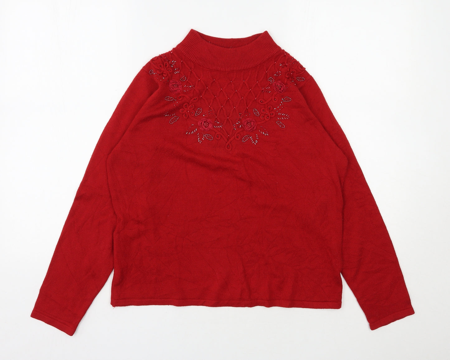 BM Womens Red High Neck  Acrylic Pullover Jumper Size M