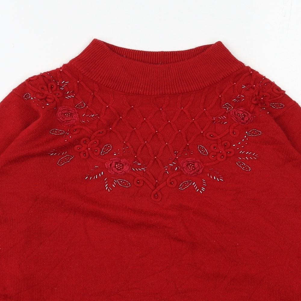 BM Womens Red High Neck  Acrylic Pullover Jumper Size M