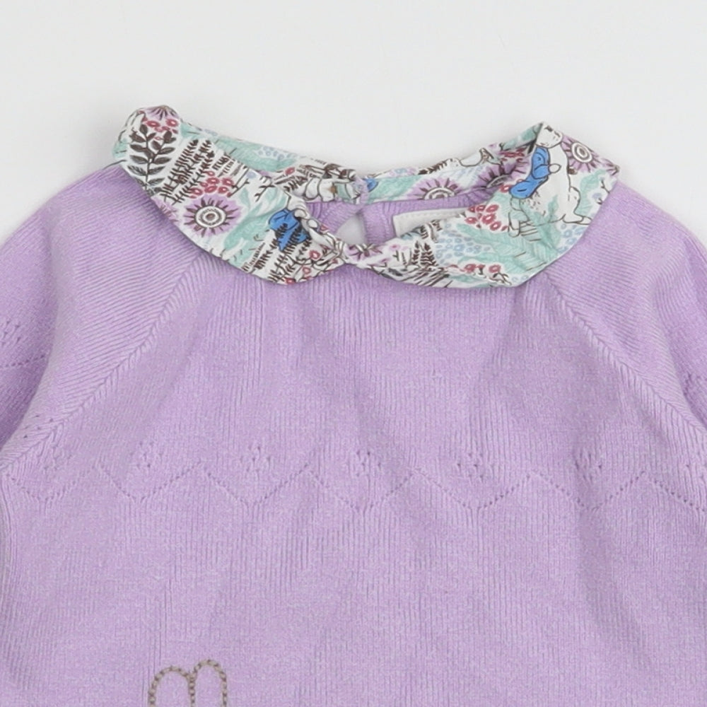 Marks and Spencer Girls Purple  Viscose Pullover Jumper Size 12-18 Months  Button - Rabbit