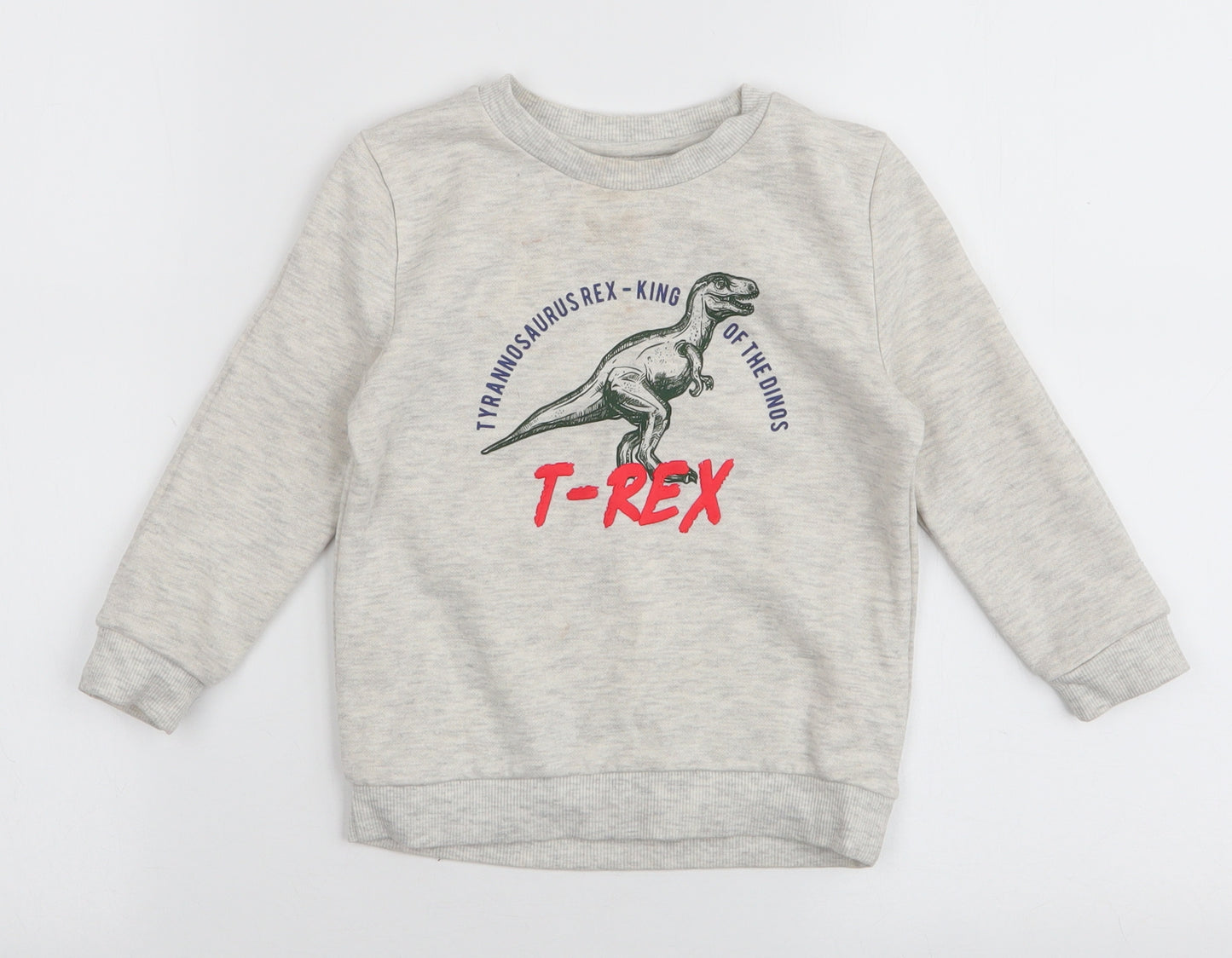Primark Boys Grey  Cotton Pullover Sweatshirt Size 2-3 Years  Pullover - Dinosaur