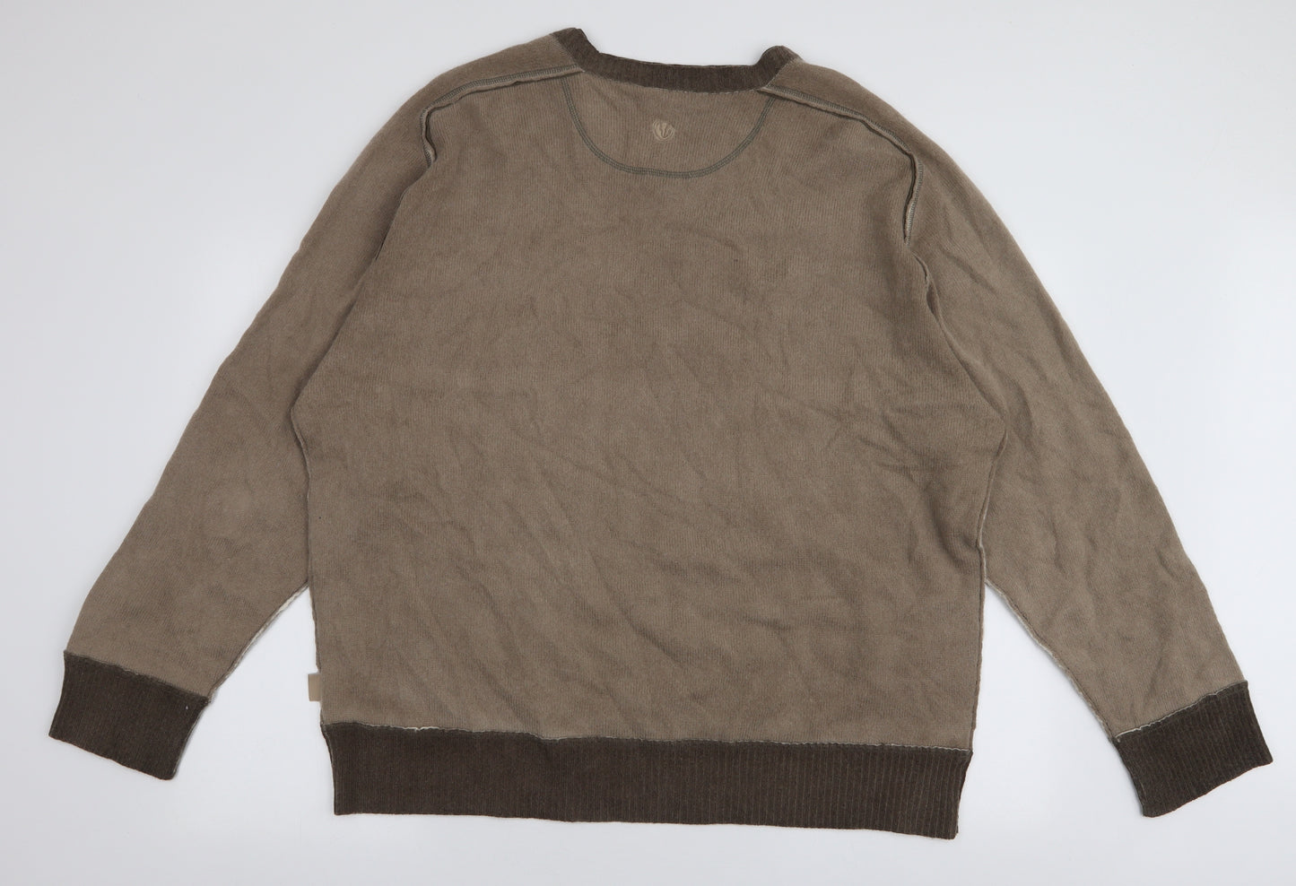 Fat Face Mens Brown V-Neck  Wool Pullover Jumper Size 2XL