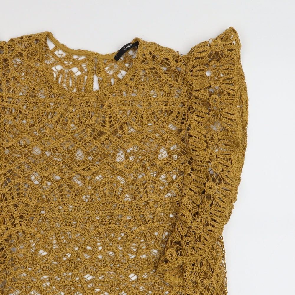 George Womens Yellow  Cotton Basic Blouse Size 14 Round Neck