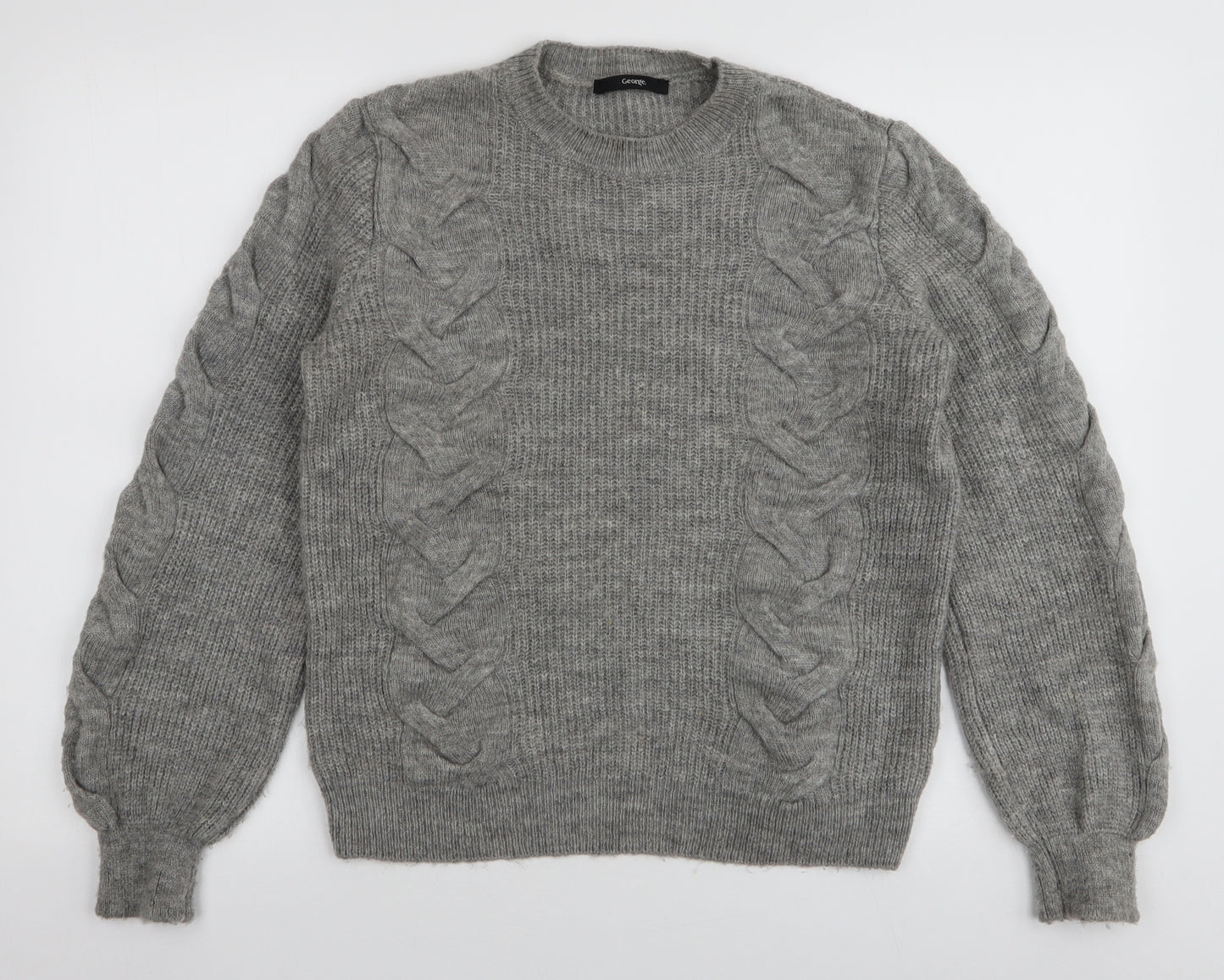 George Womens Grey Round Neck  Acrylic Pullover Jumper Size 8