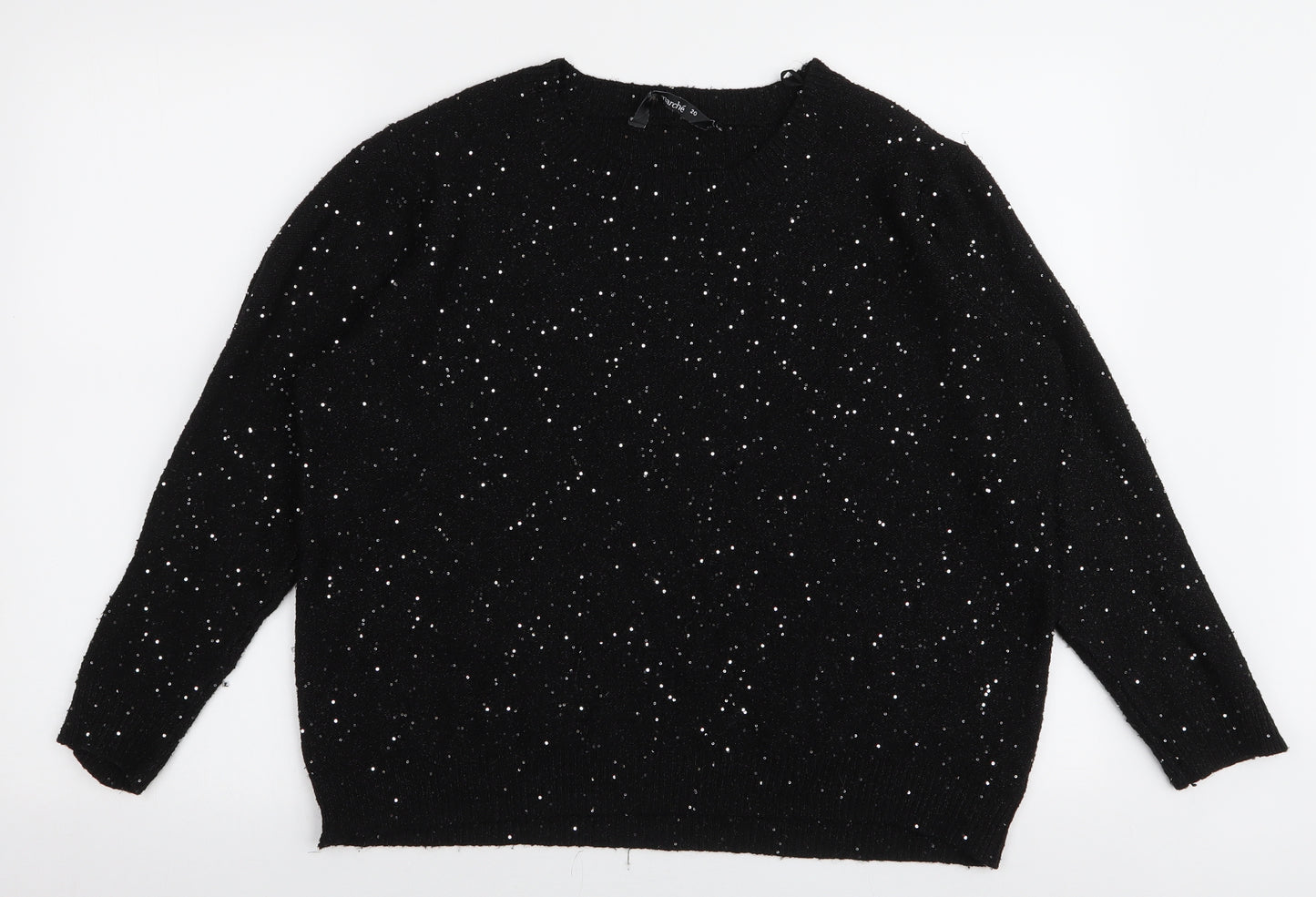 Bonmarche Womens Black Round Neck  Acrylic Pullover Jumper Size 20