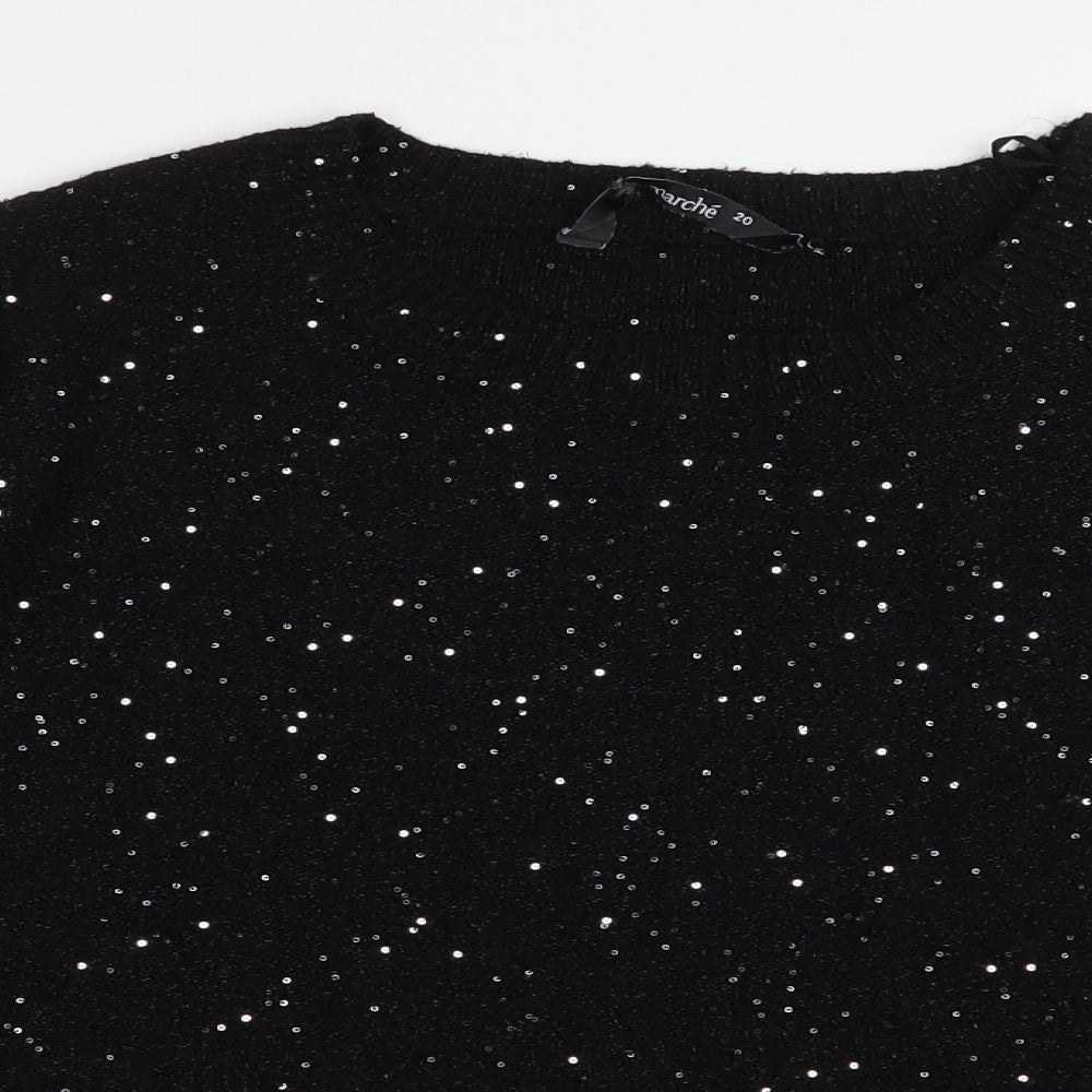 Bonmarche Womens Black Round Neck  Acrylic Pullover Jumper Size 20