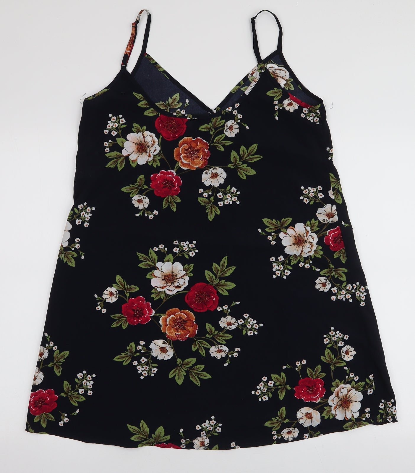 SheIn Womens Blue Floral Polyester Camisole Blouse Size M Round Neck