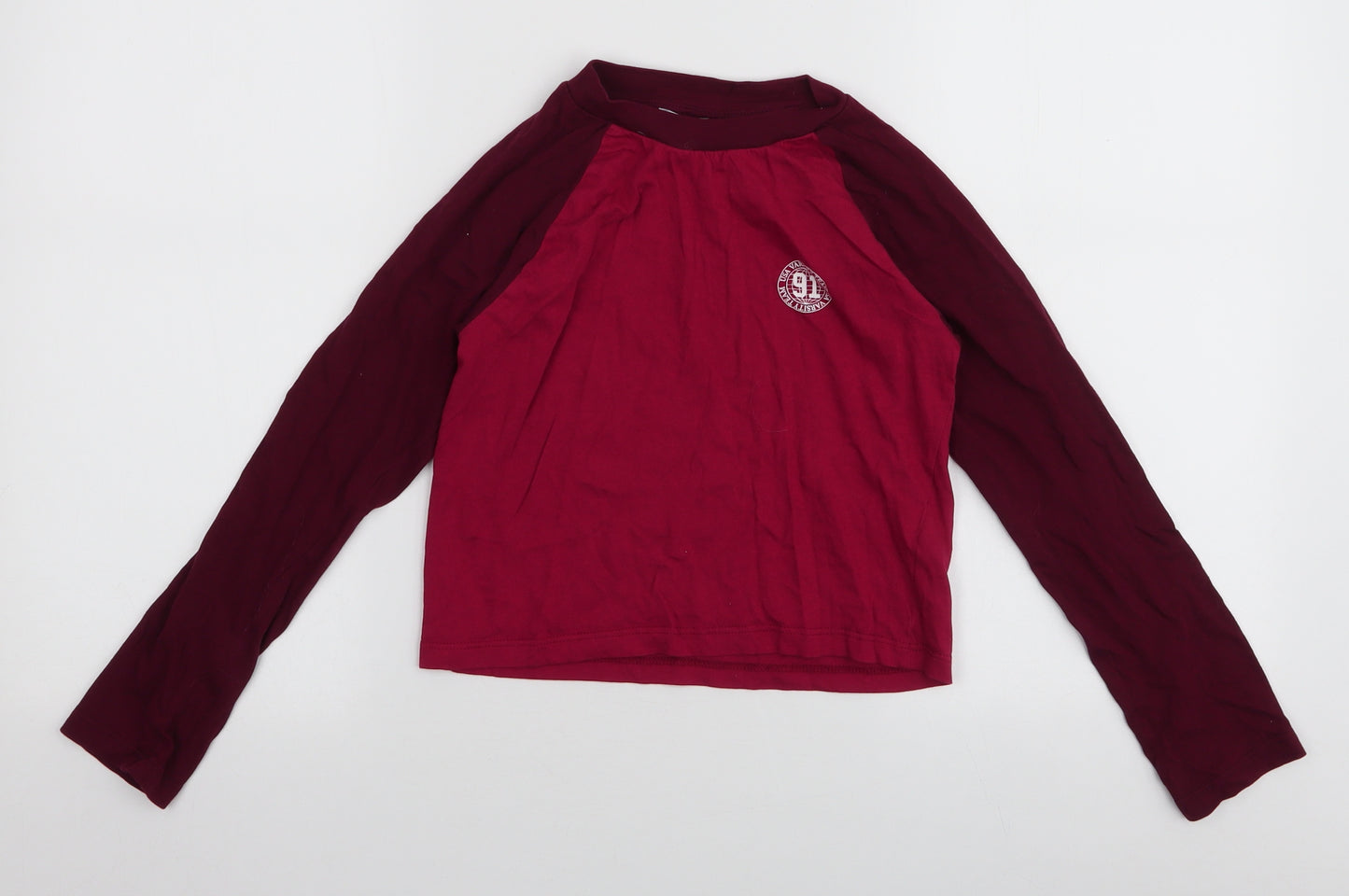 Topshop Womens Red  100% Cotton Cropped T-Shirt Size 12 Round Neck