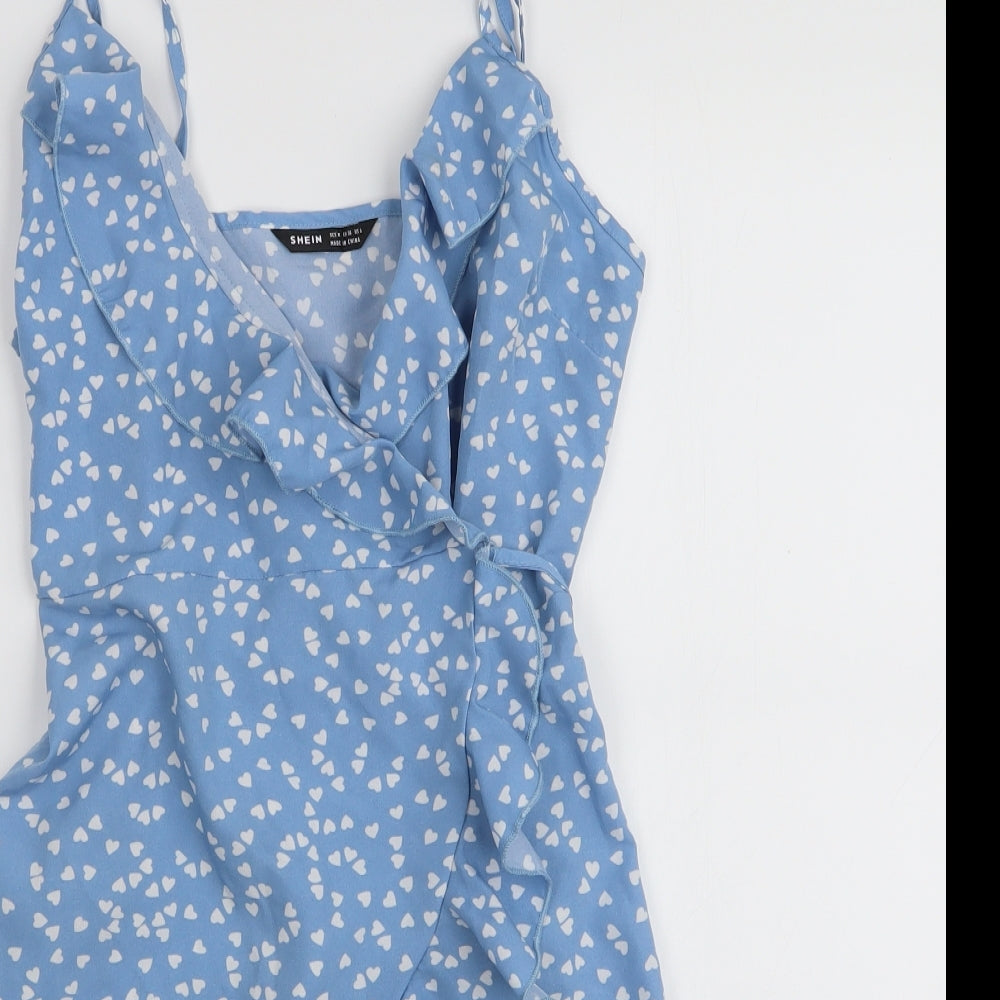 SheIn Womens Blue  Elastane Wrap Dress  Size M  V-Neck Tie