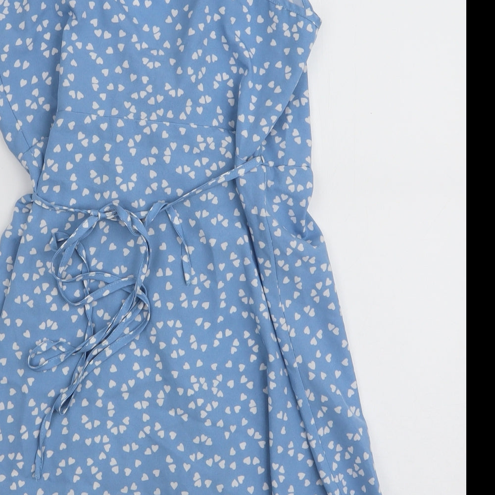 SheIn Womens Blue  Elastane Wrap Dress  Size M  V-Neck Tie