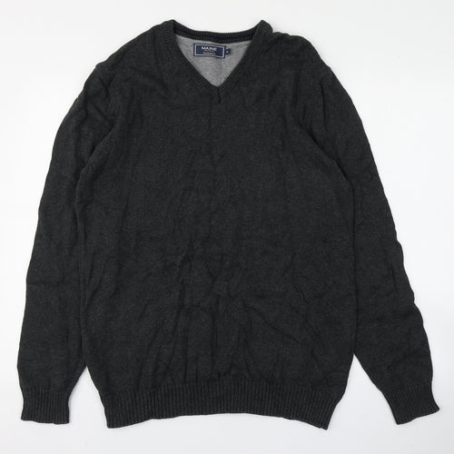 Maine Mens Grey Round Neck  Cotton Pullover Jumper Size M