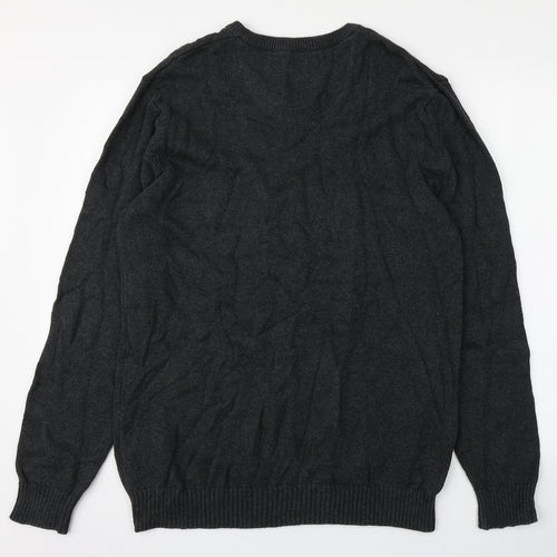 Maine Mens Grey Round Neck  Cotton Pullover Jumper Size M