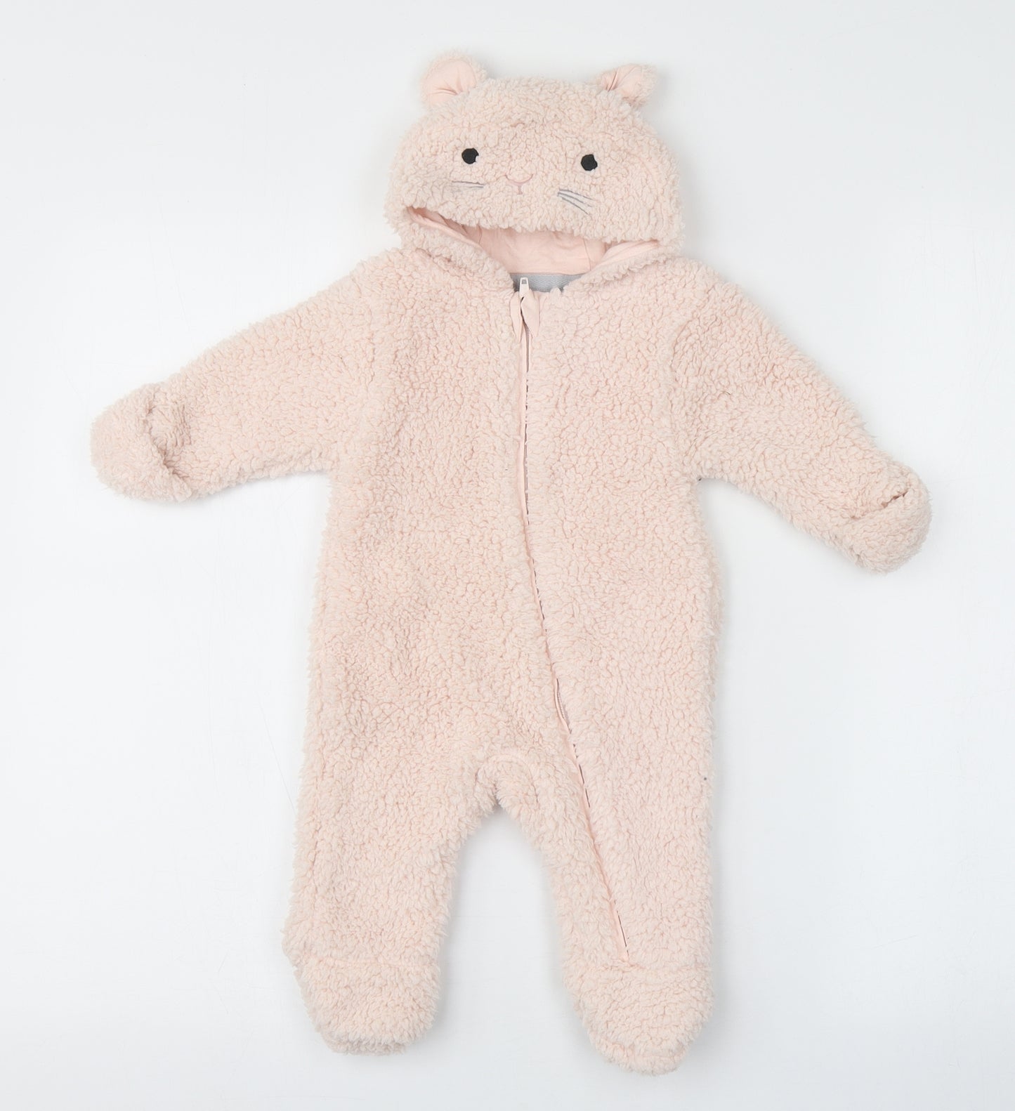 Marks and Spencer Baby Pink Solid 100% Polyester  One Piece Size 0-3 Months  Zip