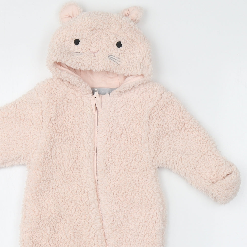 Marks and Spencer Baby Pink Solid 100% Polyester  One Piece Size 0-3 Months  Zip