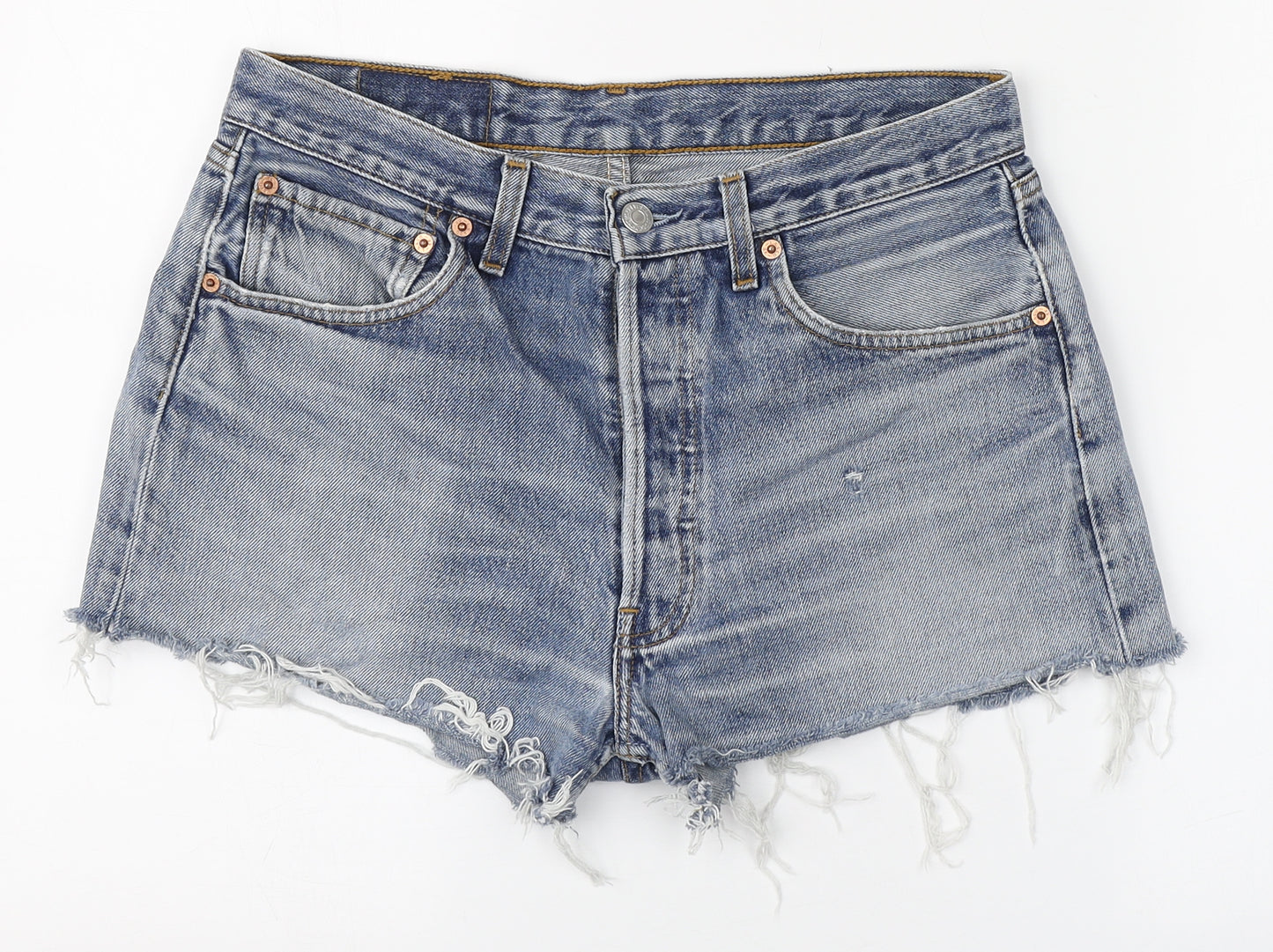 Levi's Womens Blue  100% Cotton Hot Pants Shorts Size 32 in L3 in Regular Button - Distressed