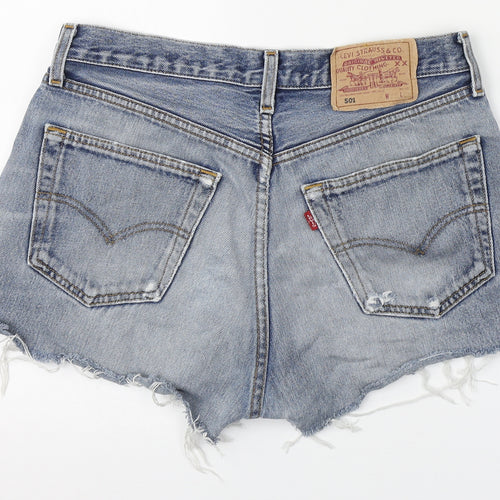 Levi's Womens Blue  100% Cotton Hot Pants Shorts Size 32 in L3 in Regular Button - Distressed