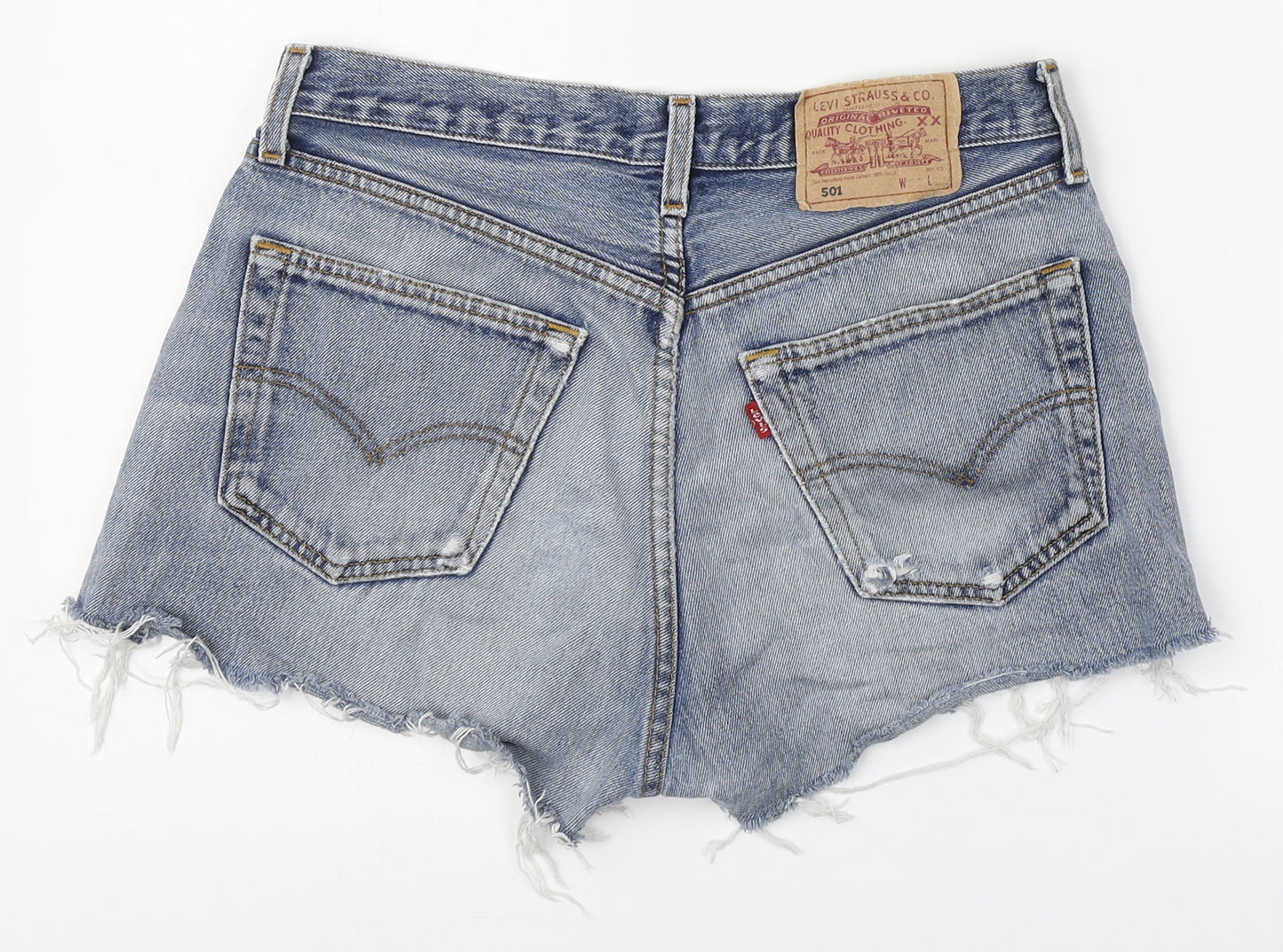 Levi's Womens Blue  100% Cotton Hot Pants Shorts Size 32 in L3 in Regular Button - Distressed
