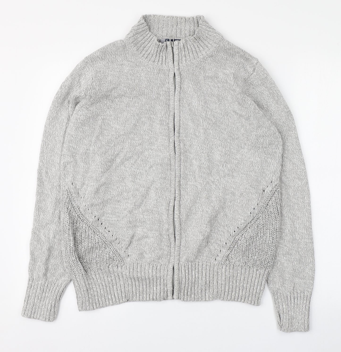 Isle Mens Grey Crew Neck  Cotton Full Zip Jumper Size L