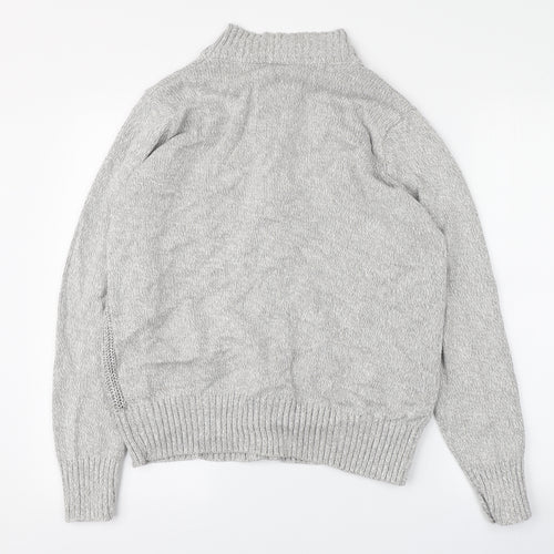 Isle Mens Grey Crew Neck  Cotton Full Zip Jumper Size L