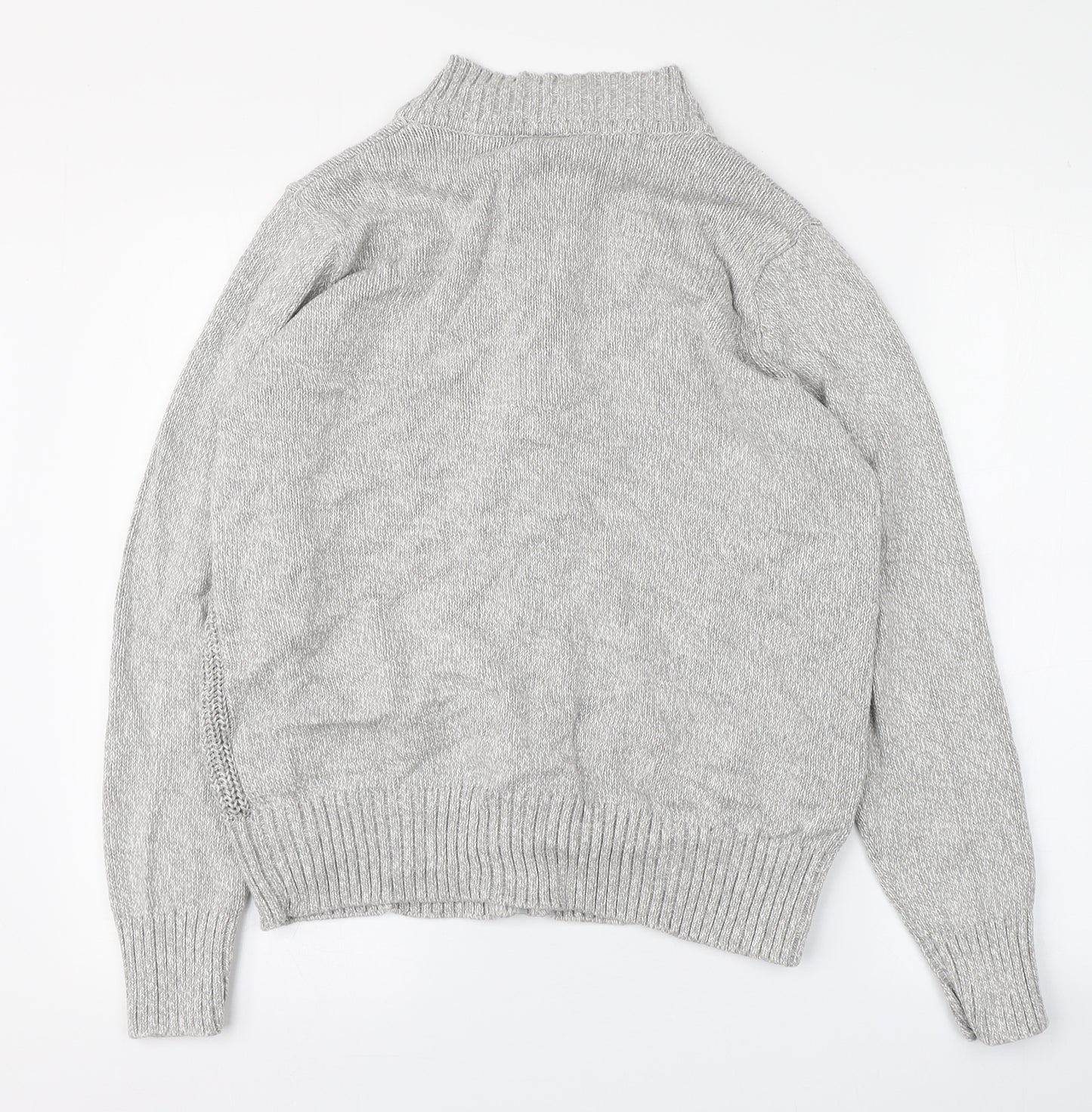 Isle Mens Grey Crew Neck  Cotton Full Zip Jumper Size L