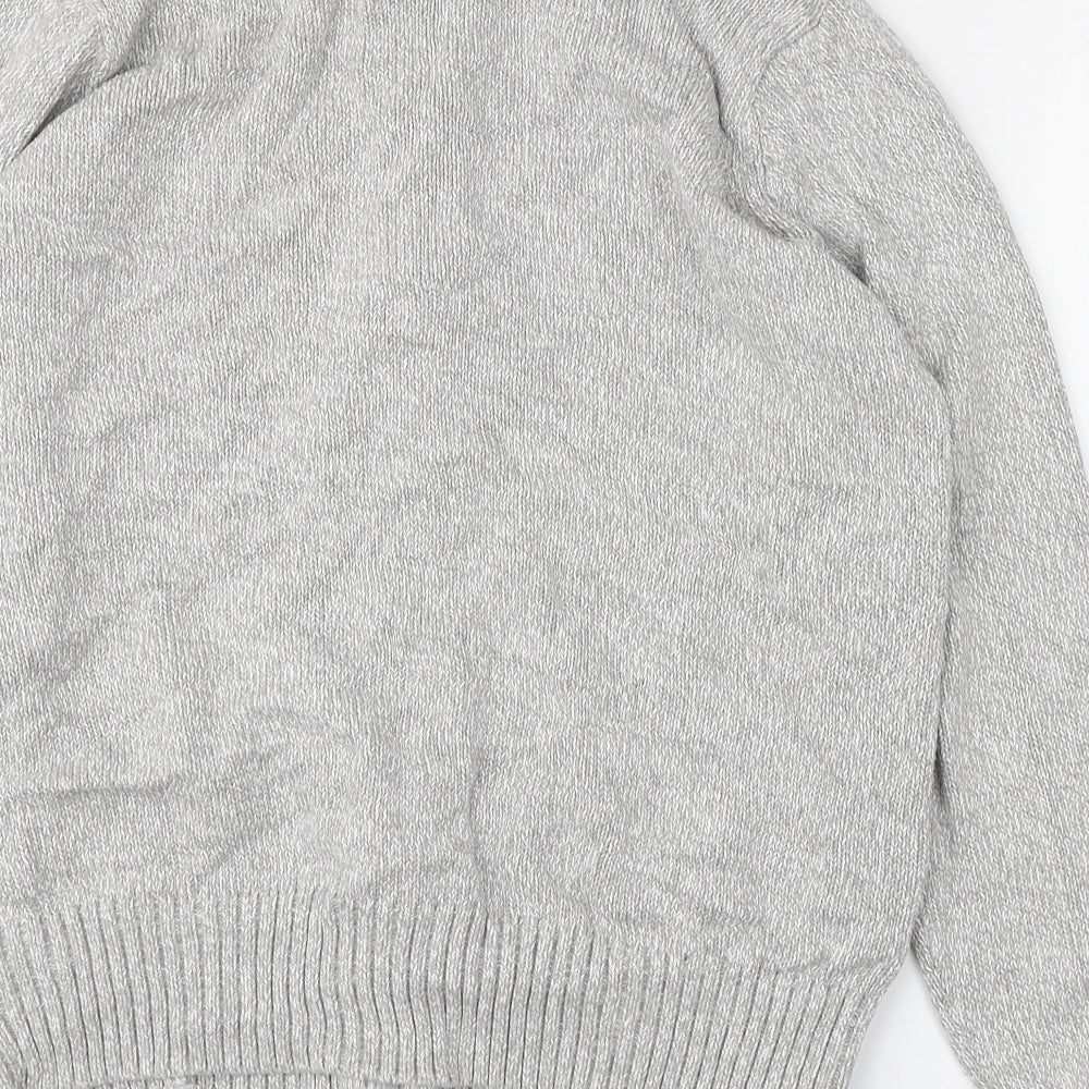 Isle Mens Grey Crew Neck  Cotton Full Zip Jumper Size L