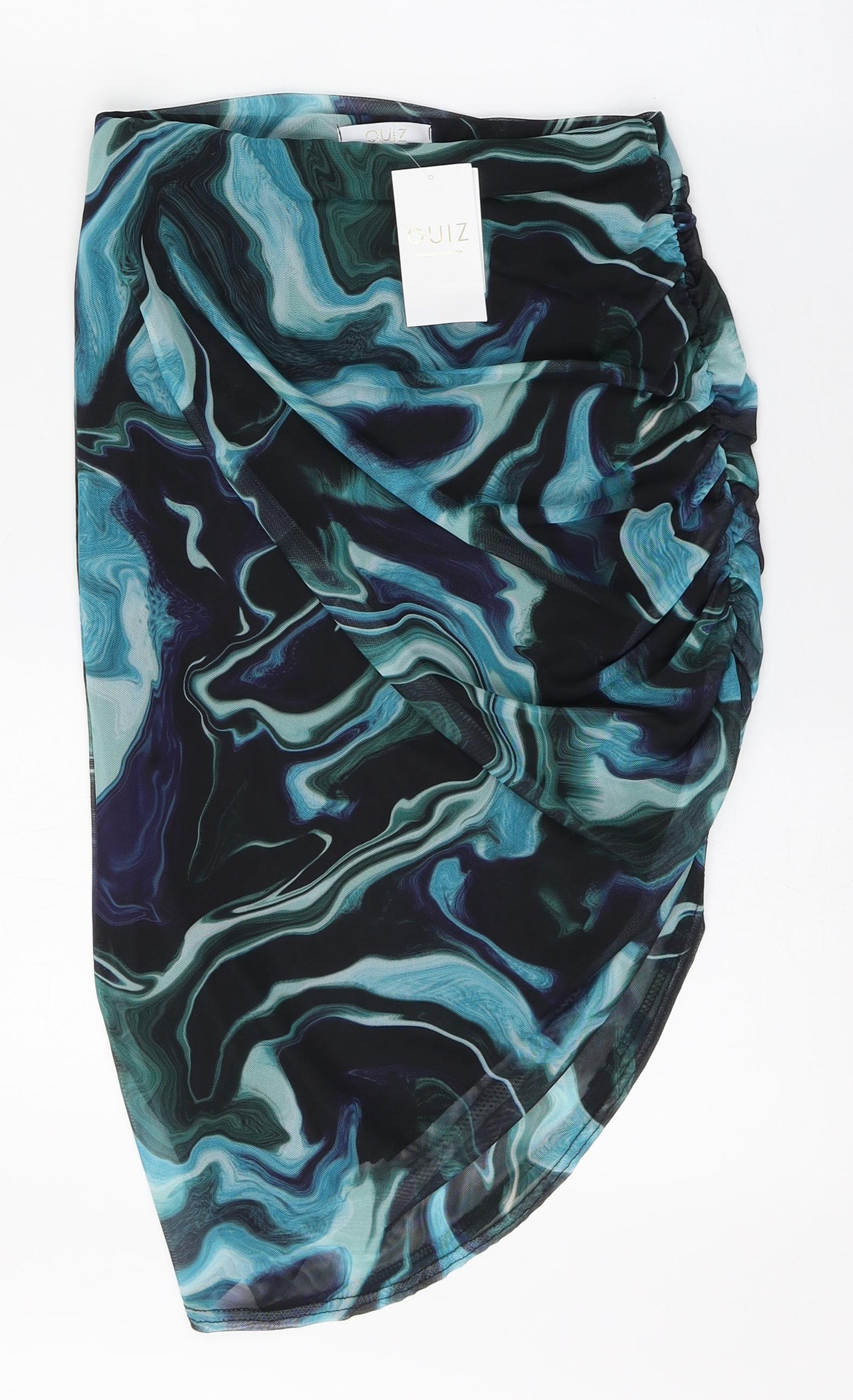 Quiz Womens Blue  Polyester Straight & Pencil Skirt Size 10    - Ruched Swirl pattern
