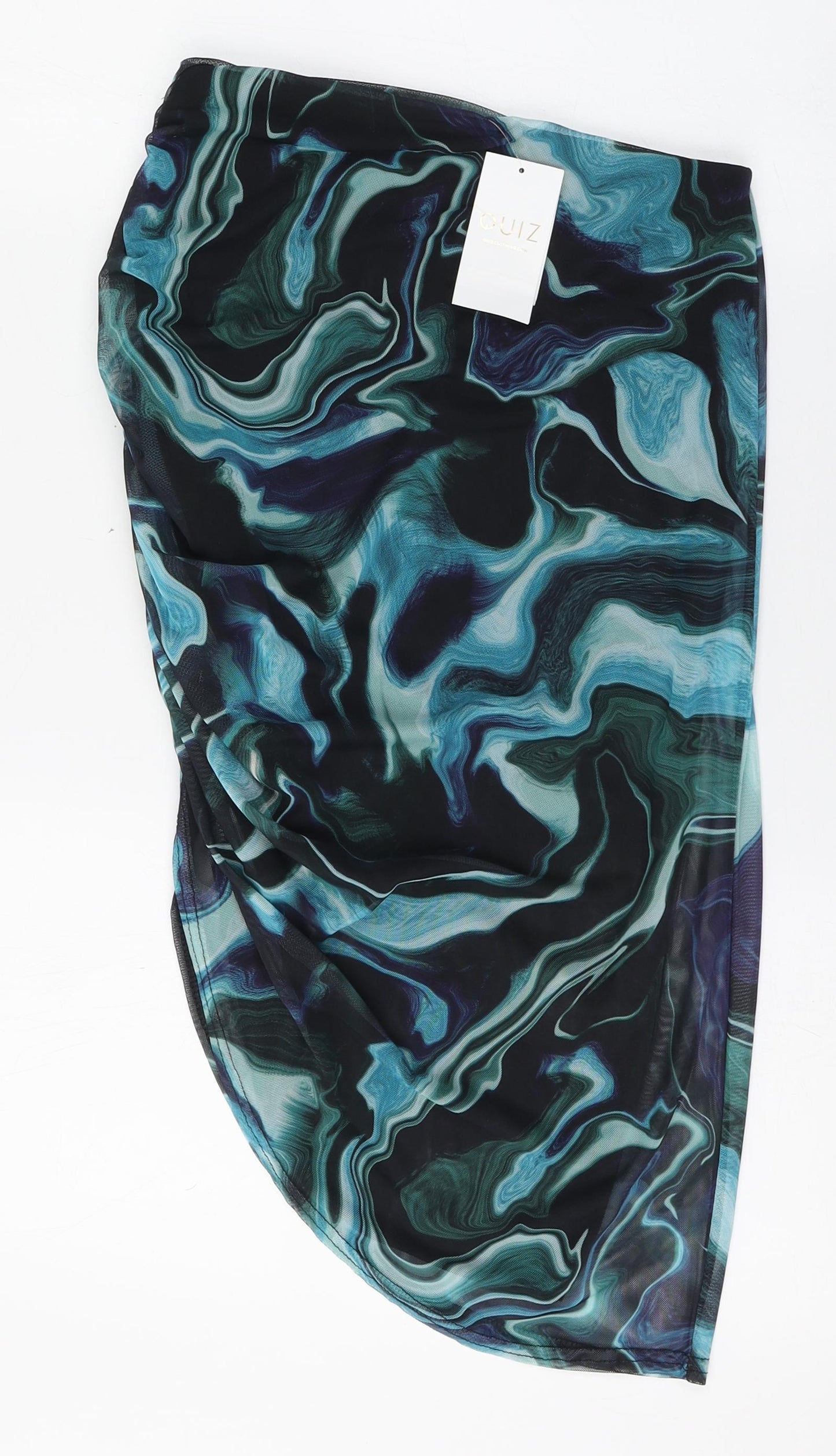 Quiz Womens Blue  Polyester Straight & Pencil Skirt Size 10    - Ruched Swirl pattern