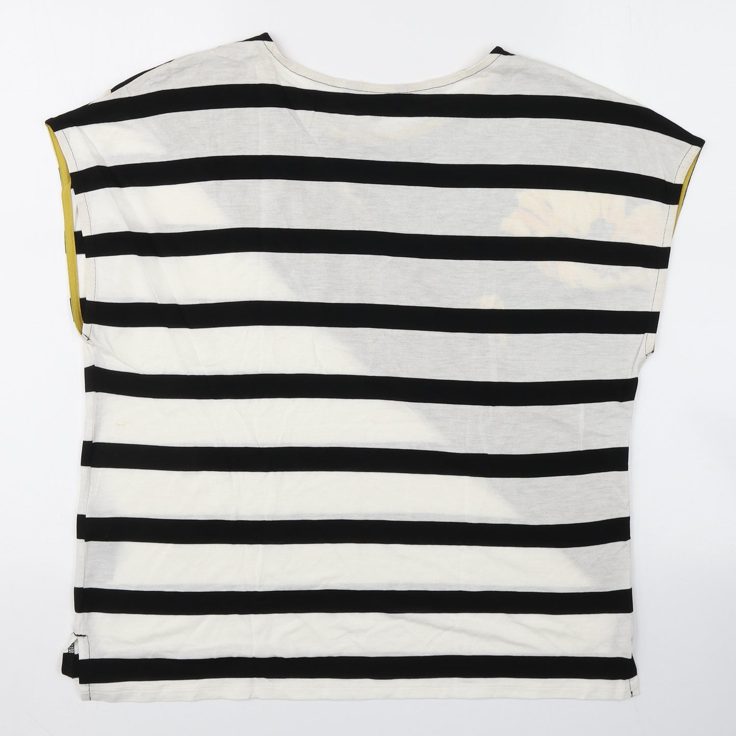 NEXT Womens Black Striped Viscose Basic T-Shirt Size 12 Round Neck