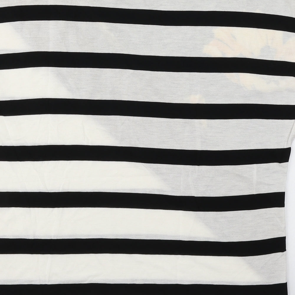 NEXT Womens Black Striped Viscose Basic T-Shirt Size 12 Round Neck