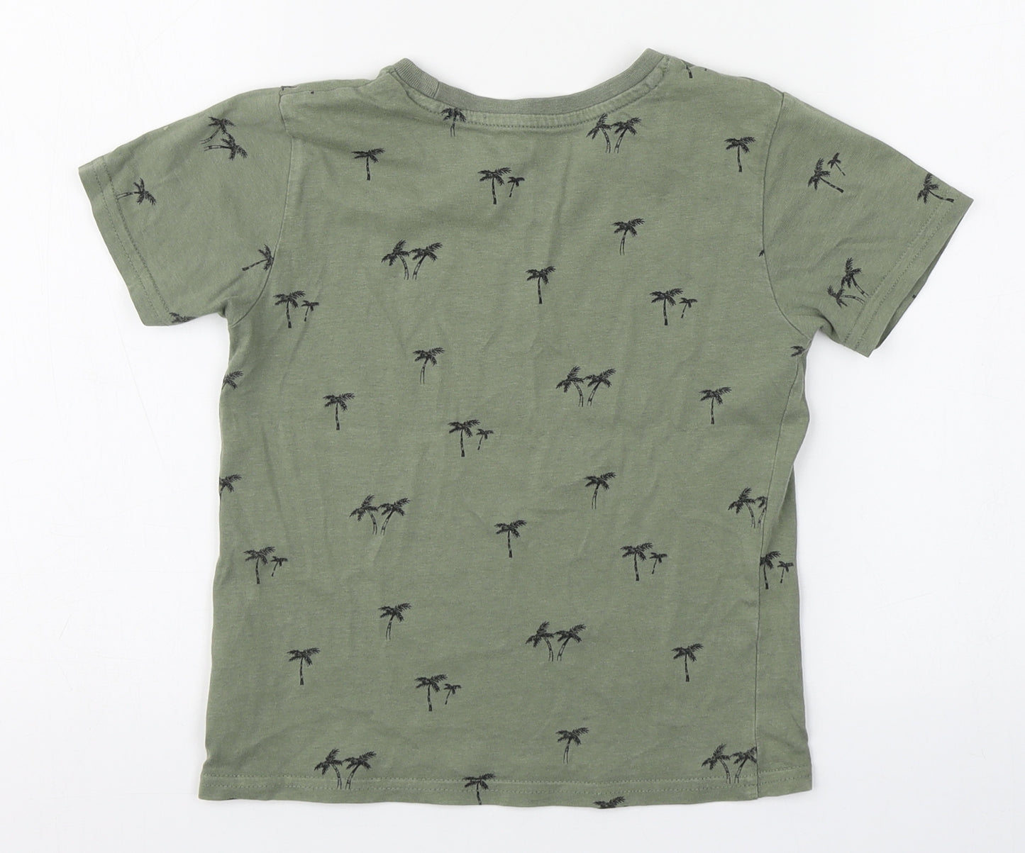 Primark Boys Green Geometric Cotton Basic T-Shirt Size 4-5 Years Round Neck Pullover - Palm tree