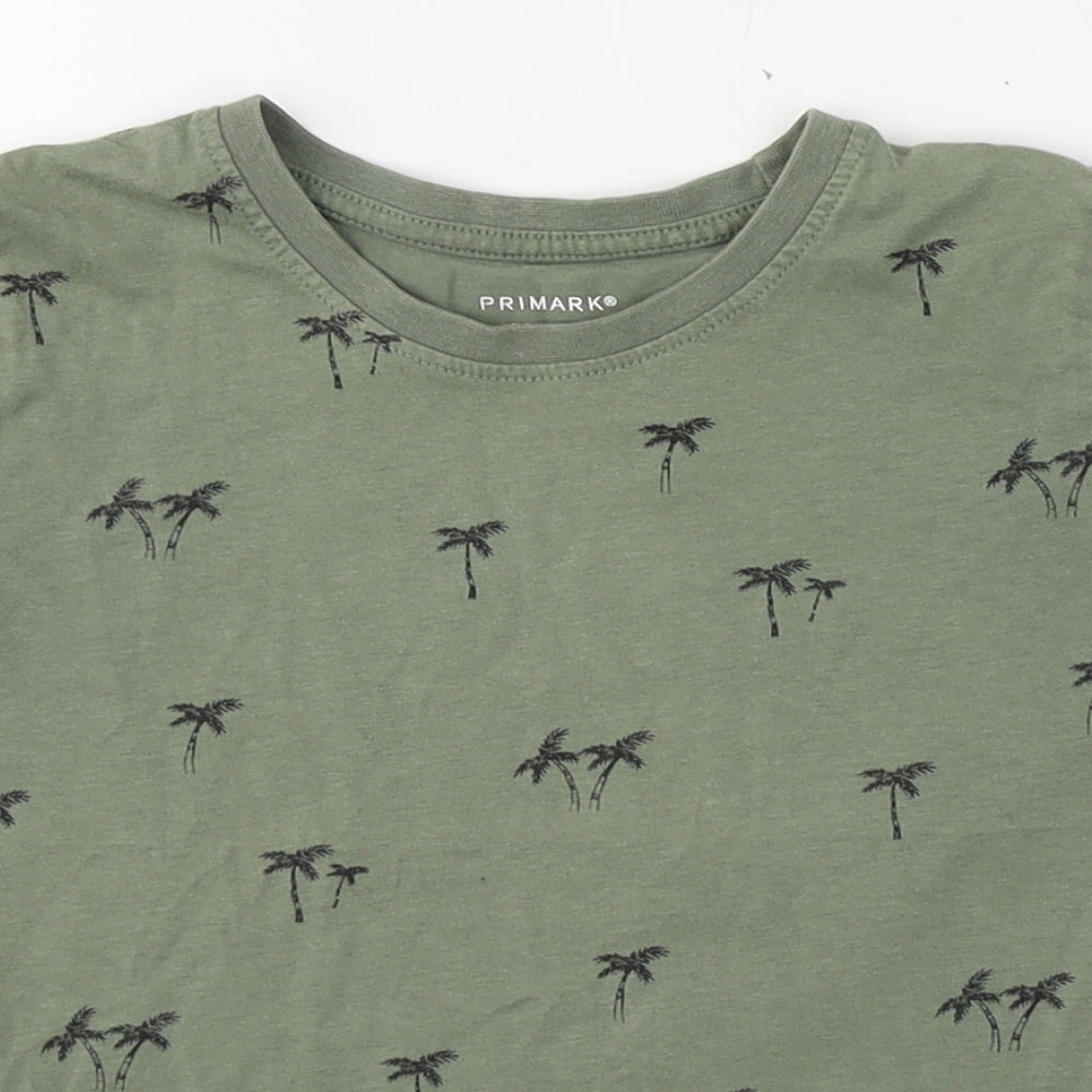 Primark Boys Green Geometric Cotton Basic T-Shirt Size 4-5 Years Round Neck Pullover - Palm tree