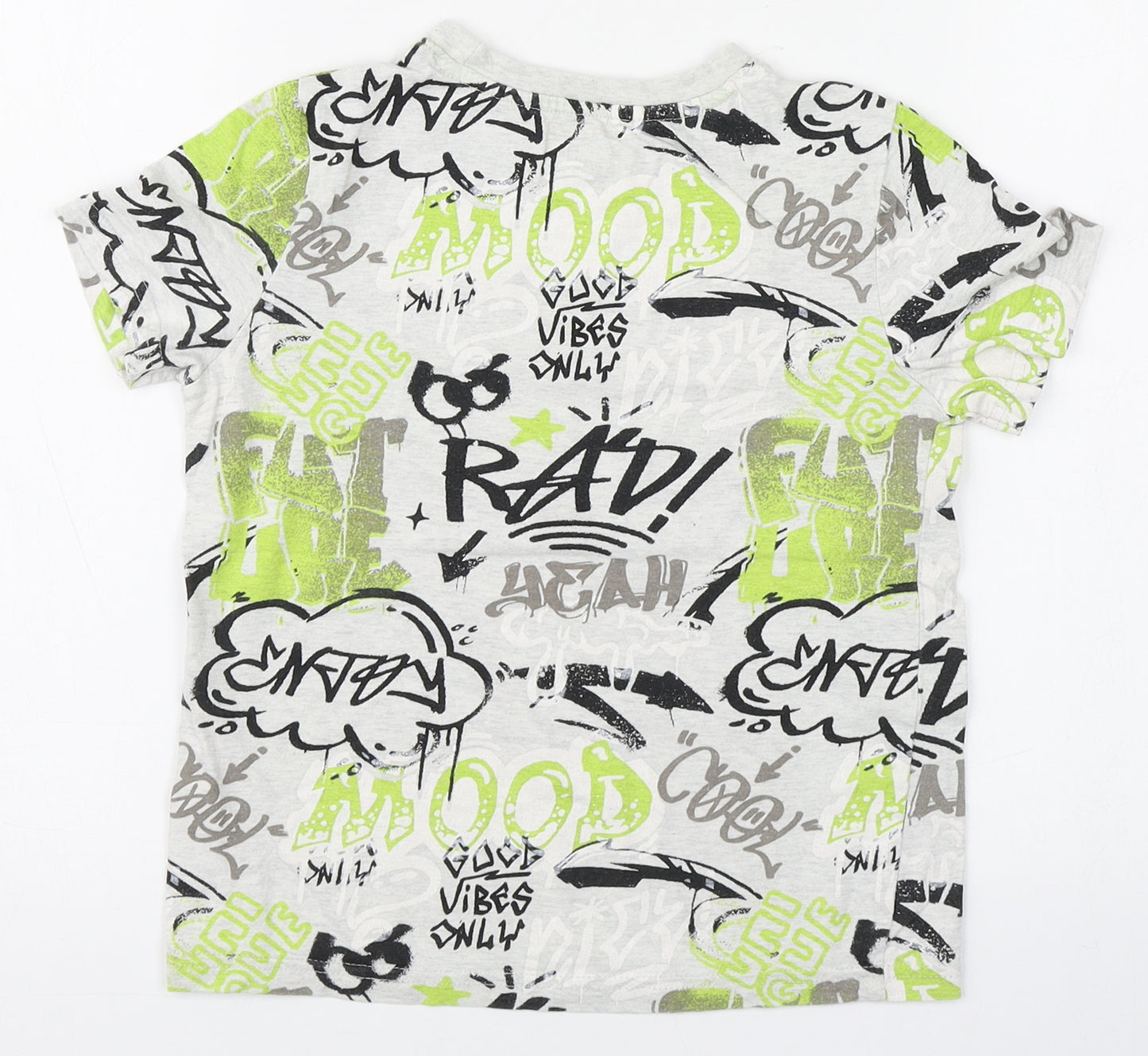 F&F Boys Green Geometric 100% Cotton Basic T-Shirt Size 5-6 Years Round Neck Pullover - Graphiti