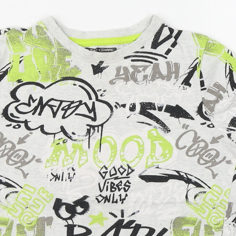 F&F Boys Green Geometric 100% Cotton Basic T-Shirt Size 5-6 Years Round Neck Pullover - Graphiti